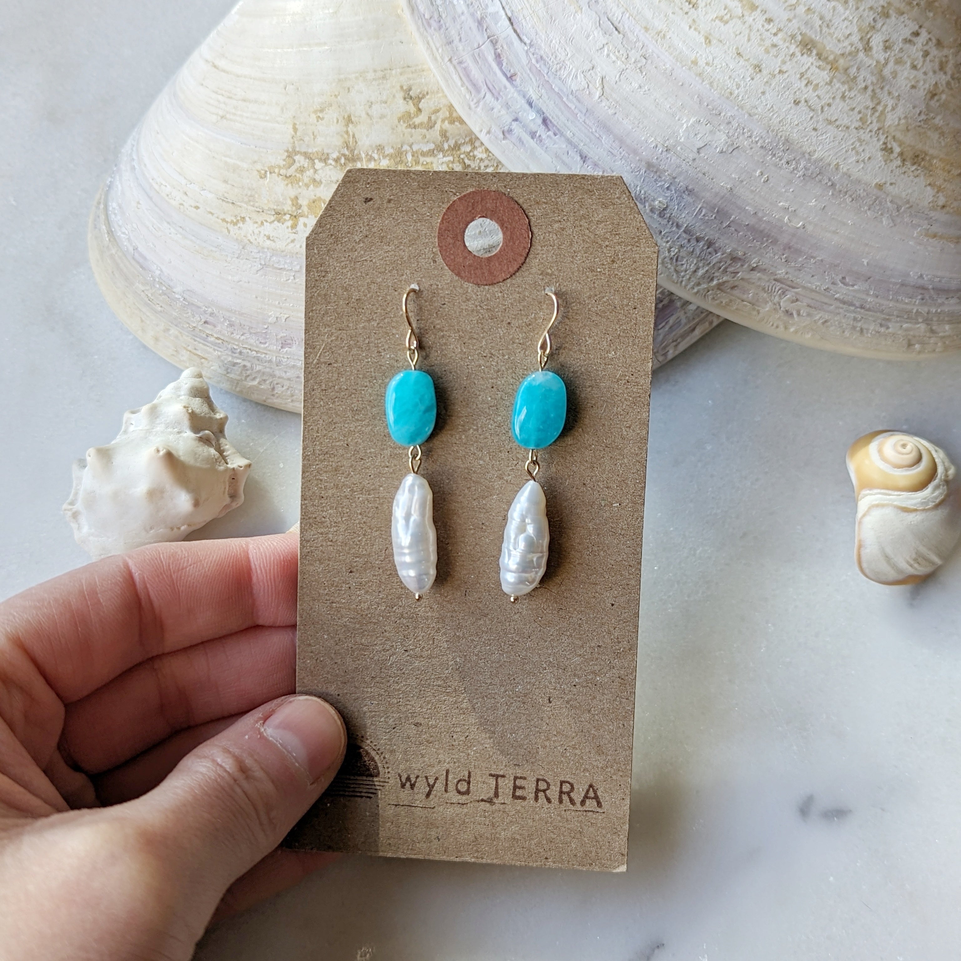 Peruvian Amazonite Ovals & Baroque Freshwater Pearl Dangles