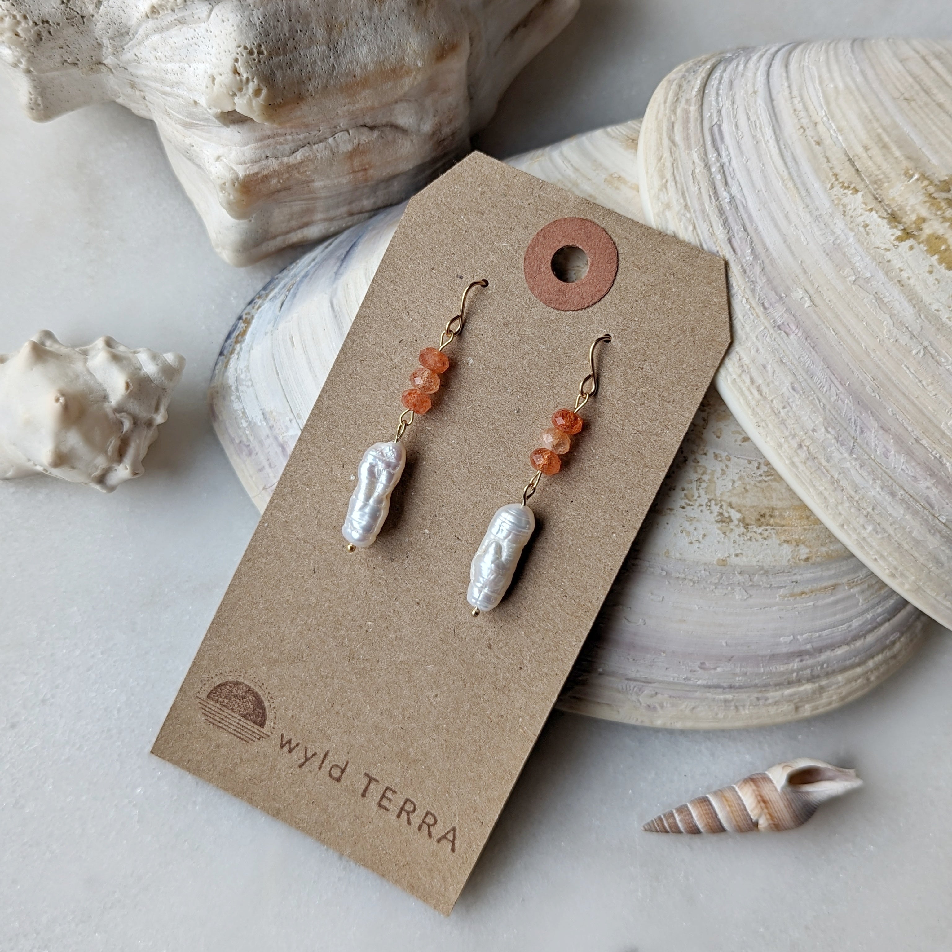 Sunstone & Baroque Freshwater Pearl Dangles