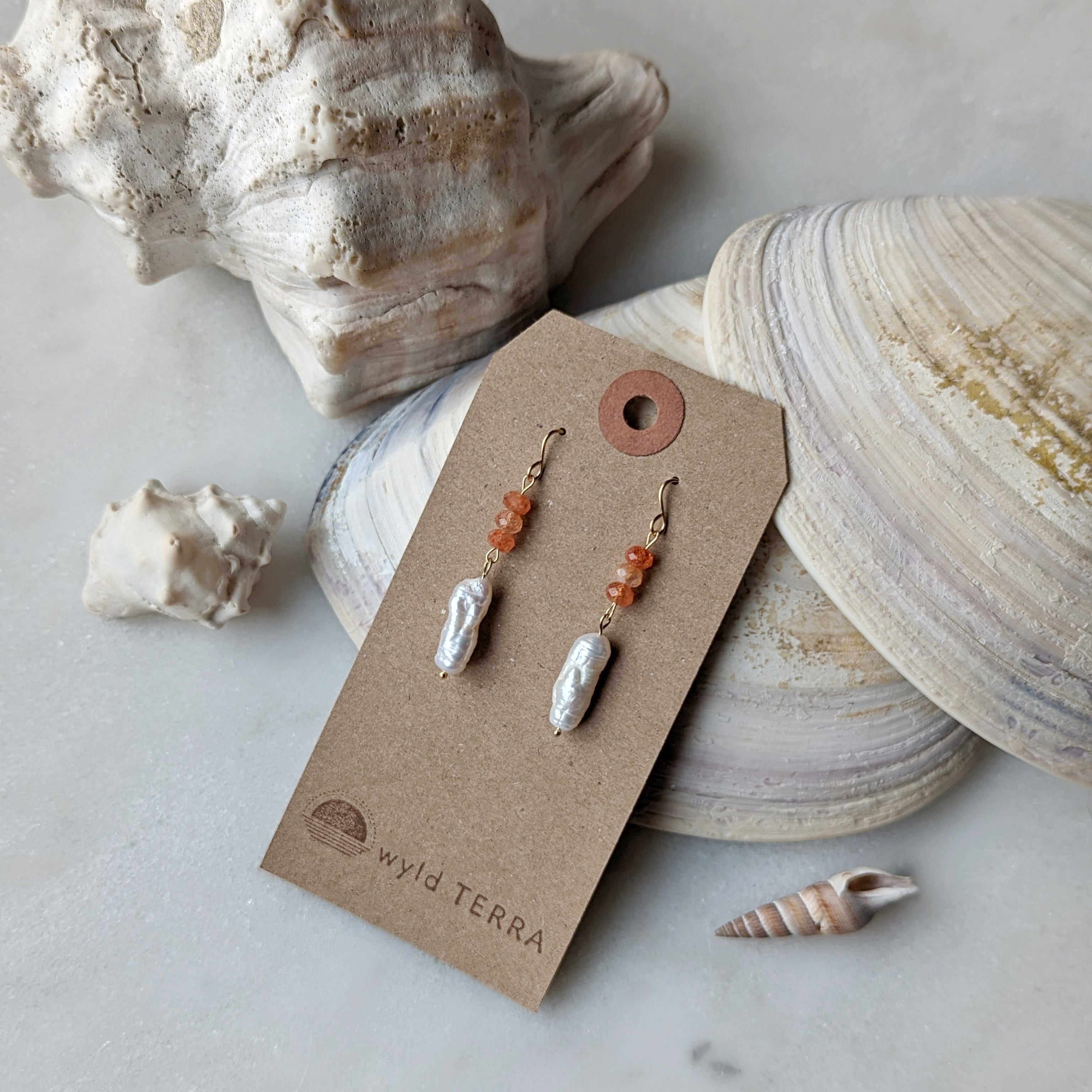 Sunstone & Baroque Freshwater Pearl Dangles
