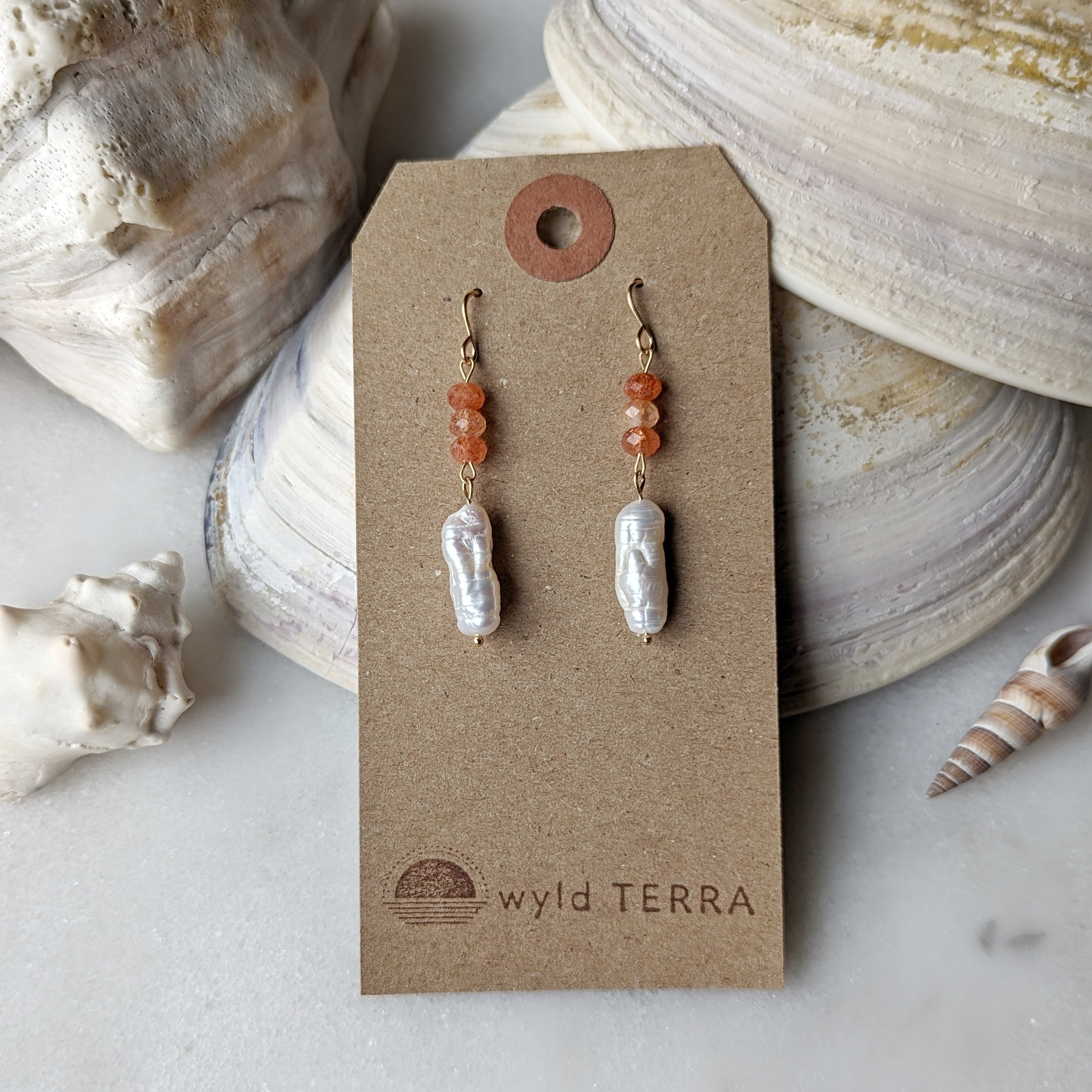 Sunstone & Baroque Freshwater Pearl Dangles