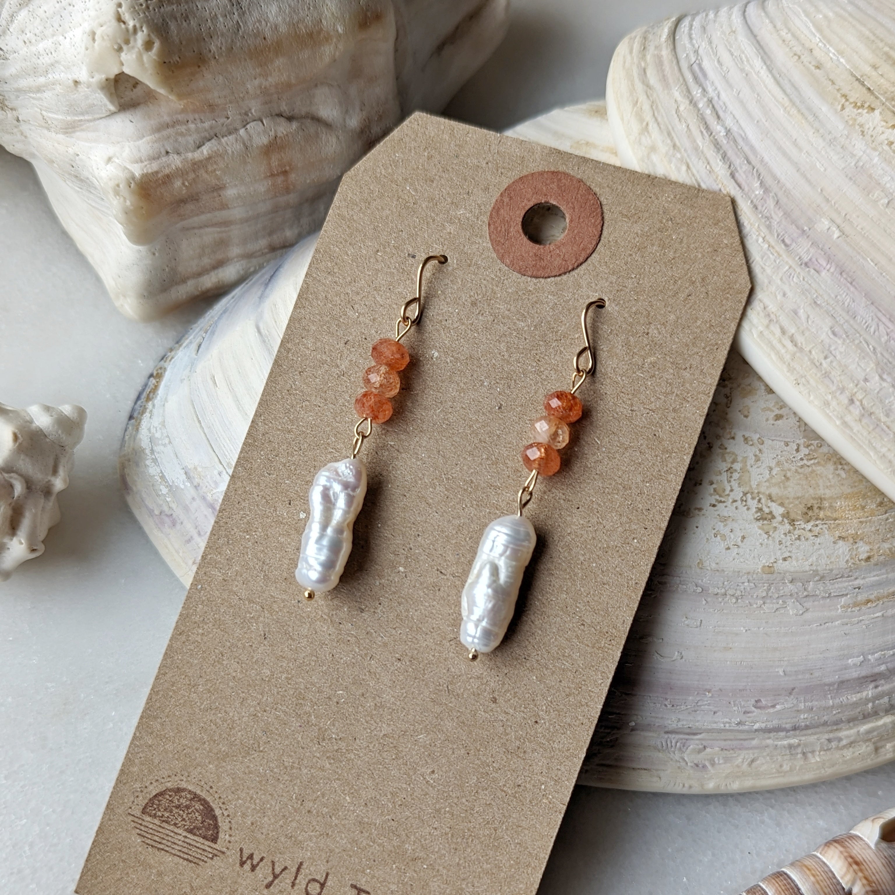 Sunstone & Baroque Freshwater Pearl Dangles