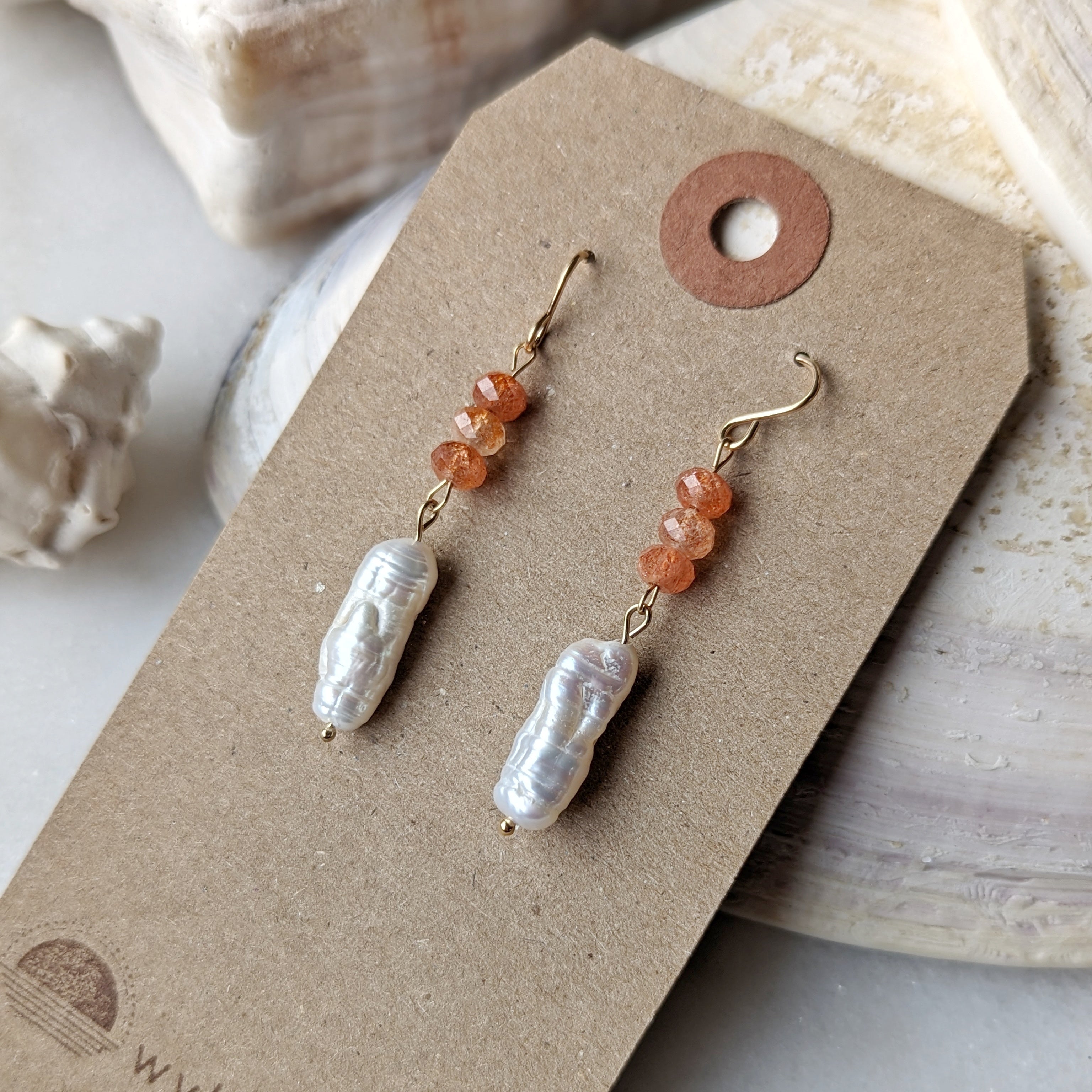 Sunstone & Baroque Freshwater Pearl Dangles