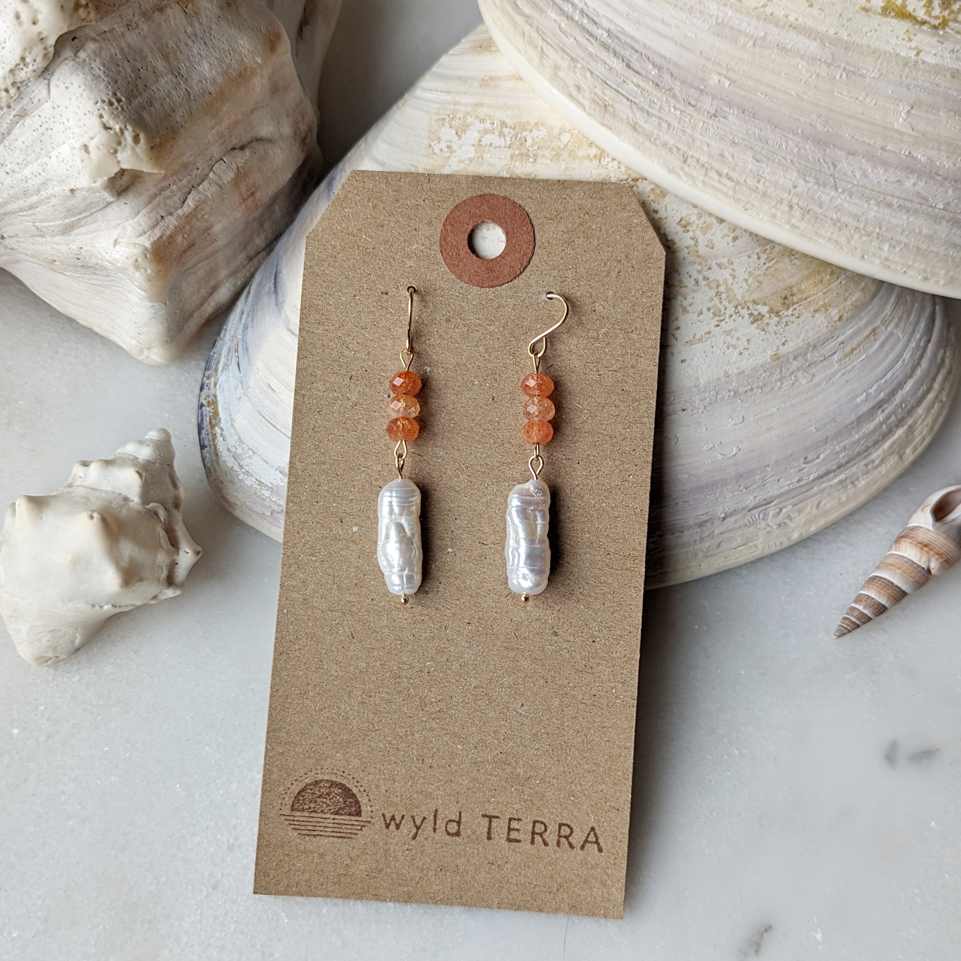 Sunstone & Baroque Freshwater Pearl Dangles
