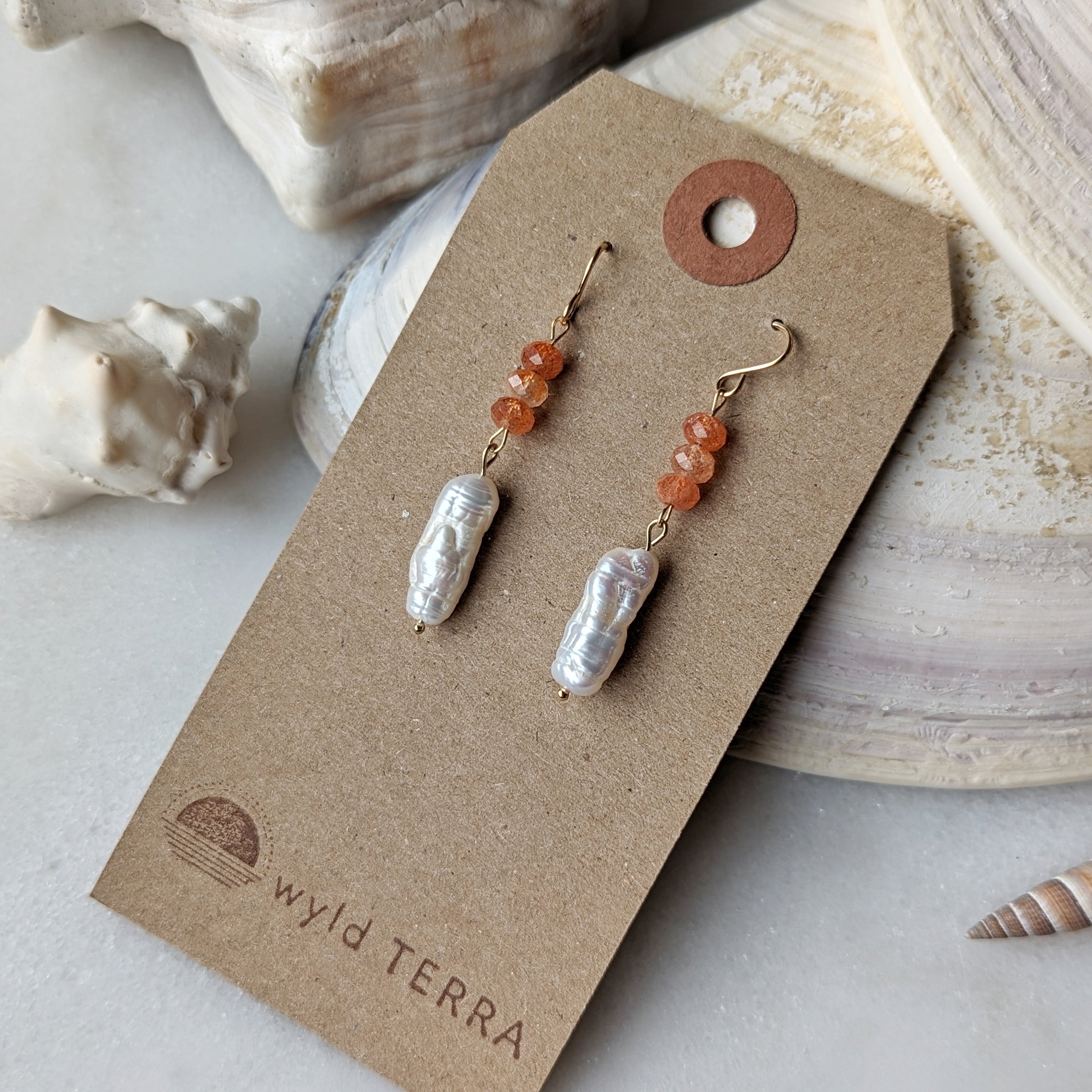 Sunstone & Baroque Freshwater Pearl Dangles
