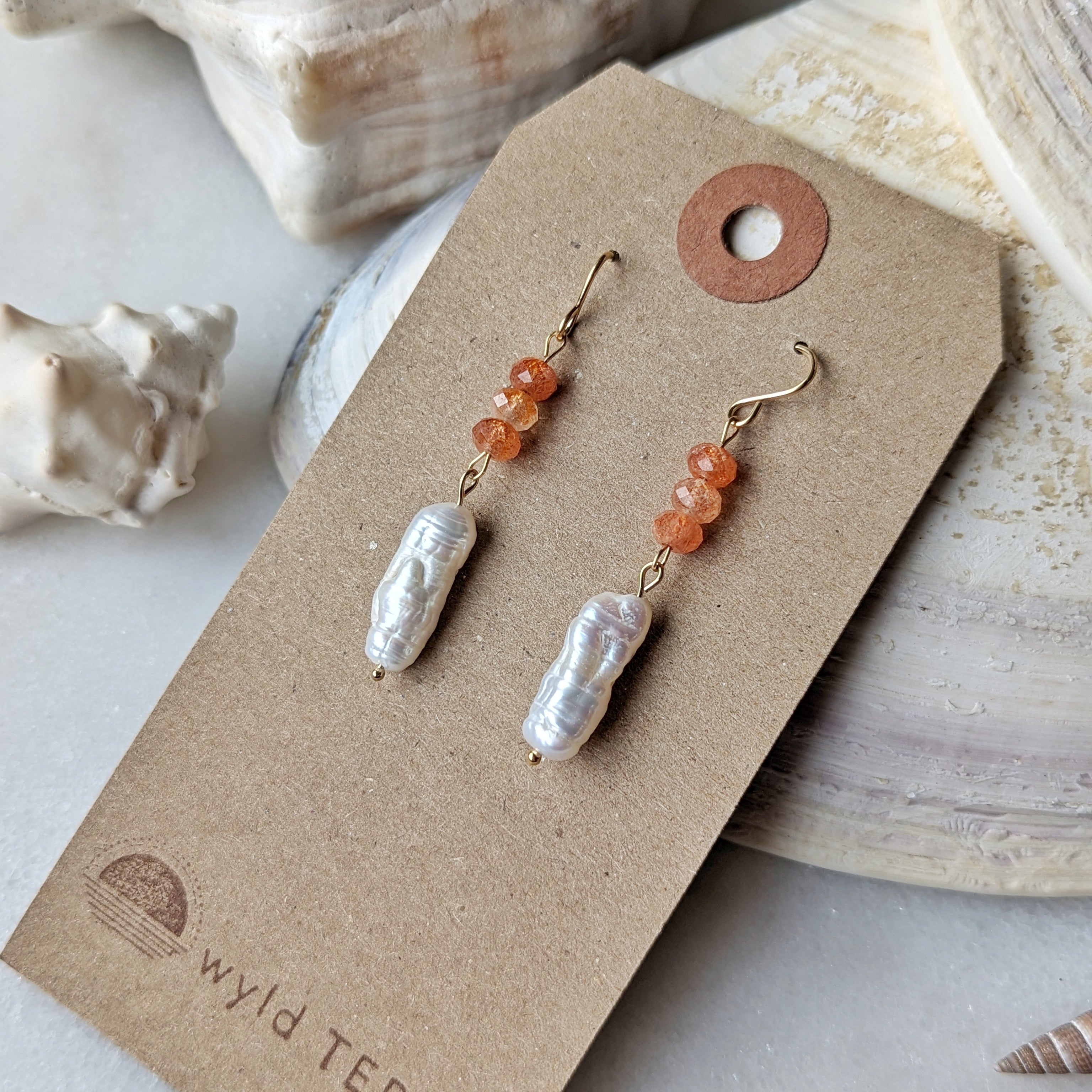 Sunstone & Baroque Freshwater Pearl Dangles
