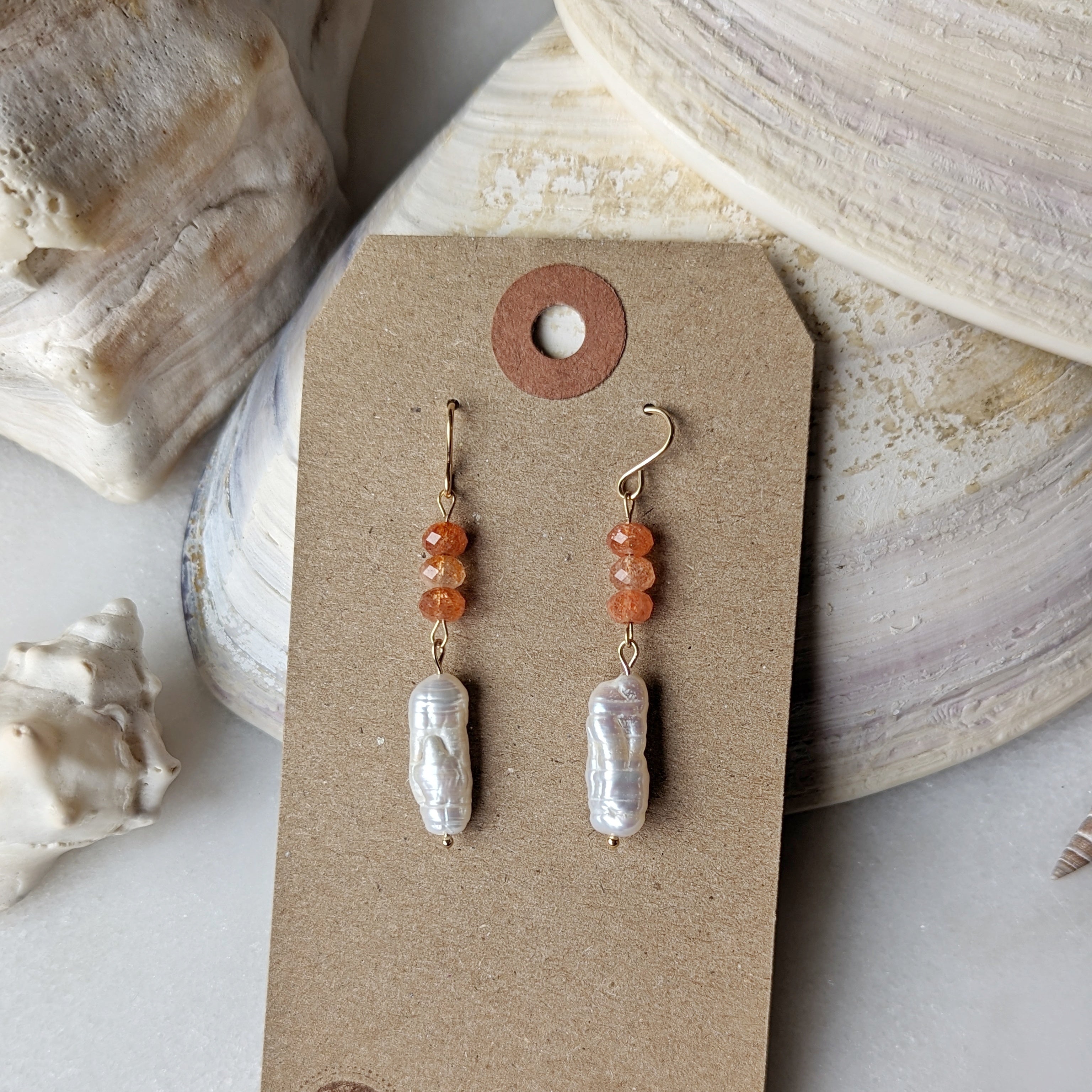Sunstone & Baroque Freshwater Pearl Dangles