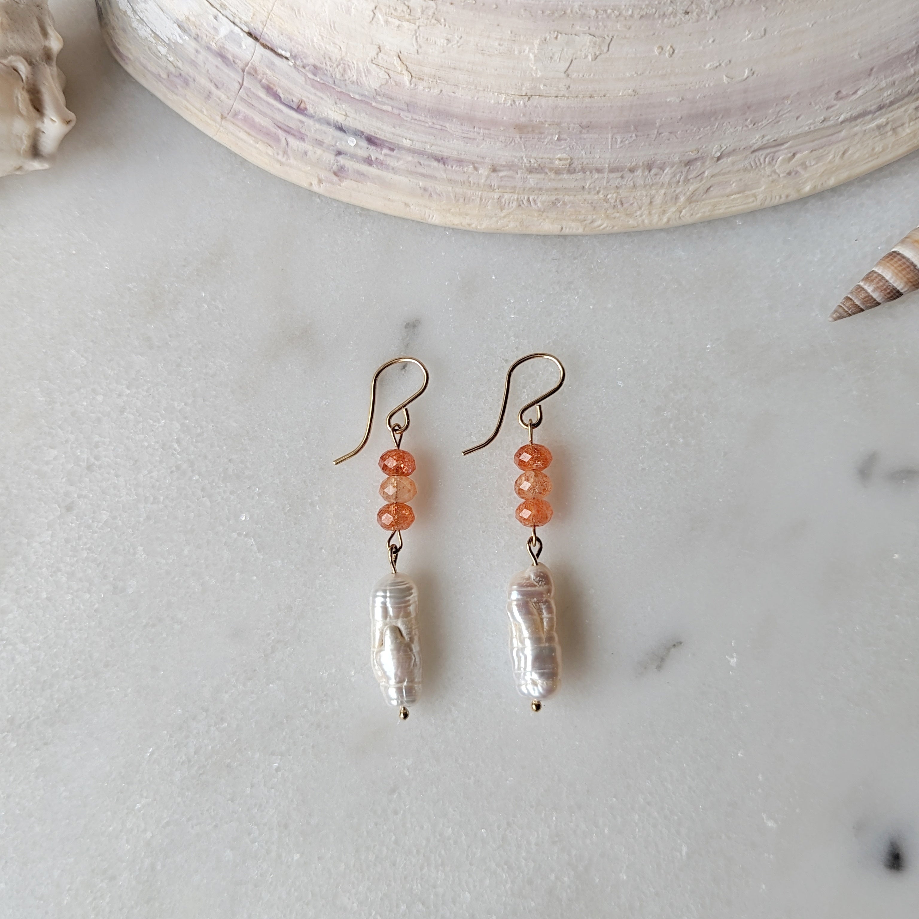 Sunstone & Baroque Freshwater Pearl Dangles