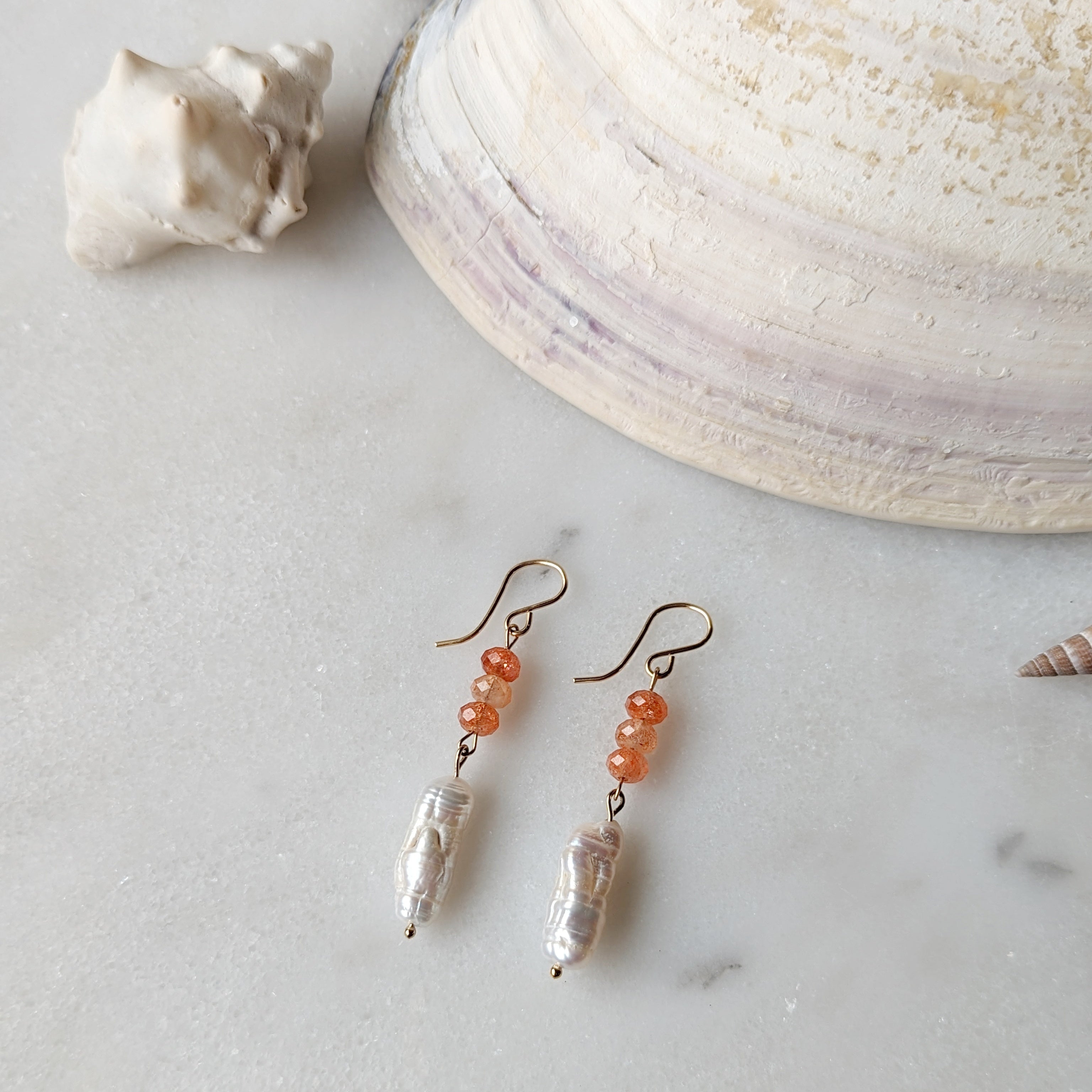 Sunstone & Baroque Freshwater Pearl Dangles