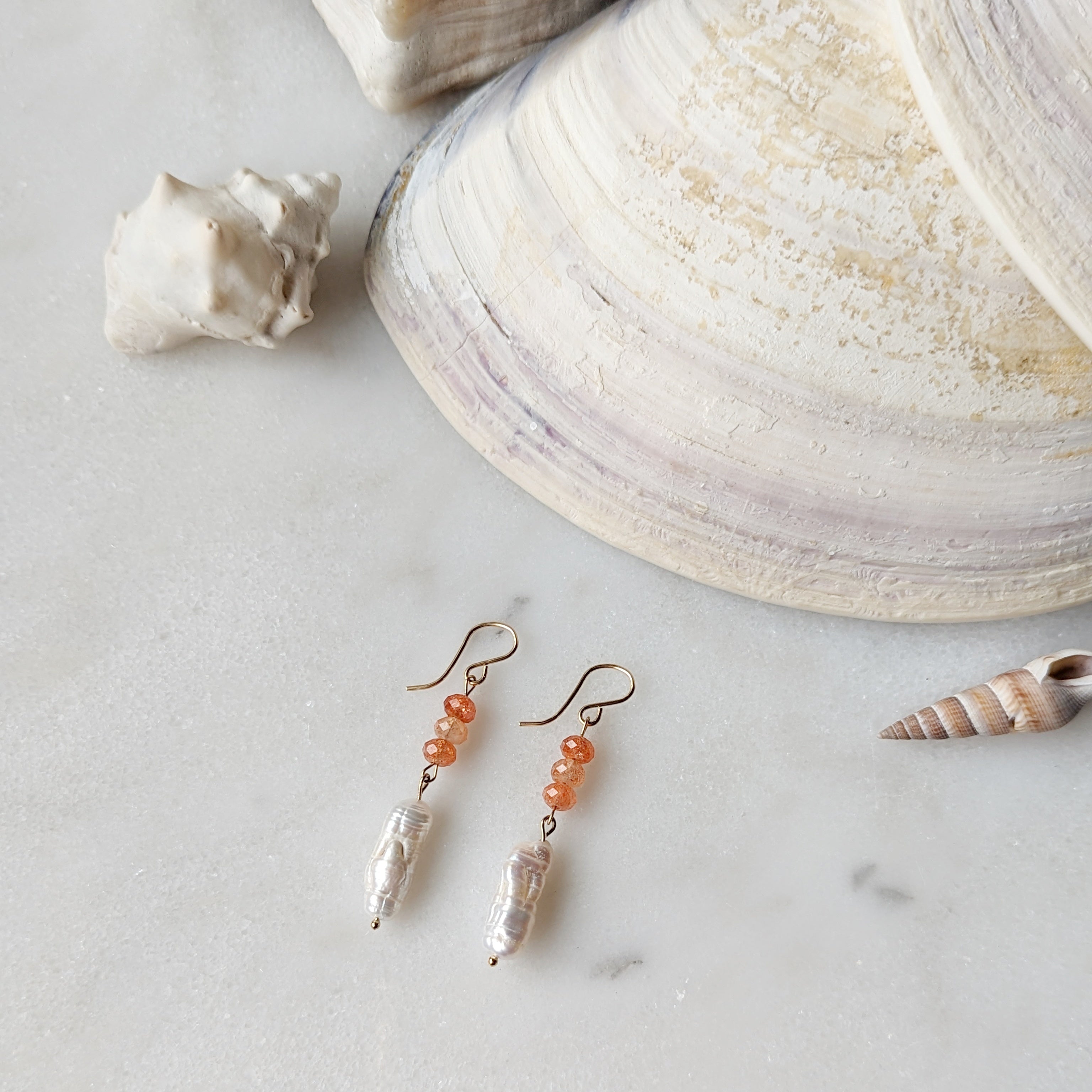 Sunstone & Baroque Freshwater Pearl Dangles