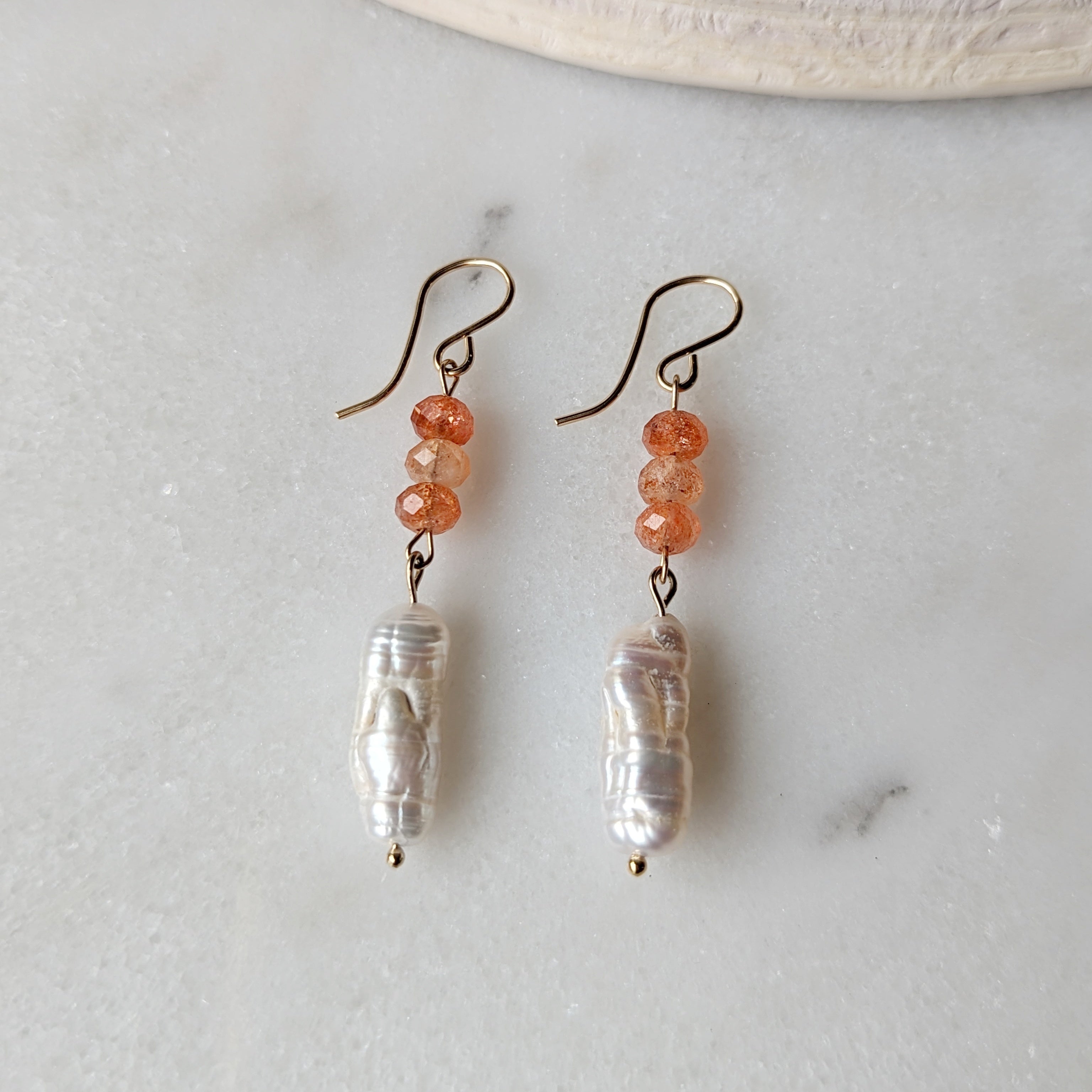 Sunstone & Baroque Freshwater Pearl Dangles