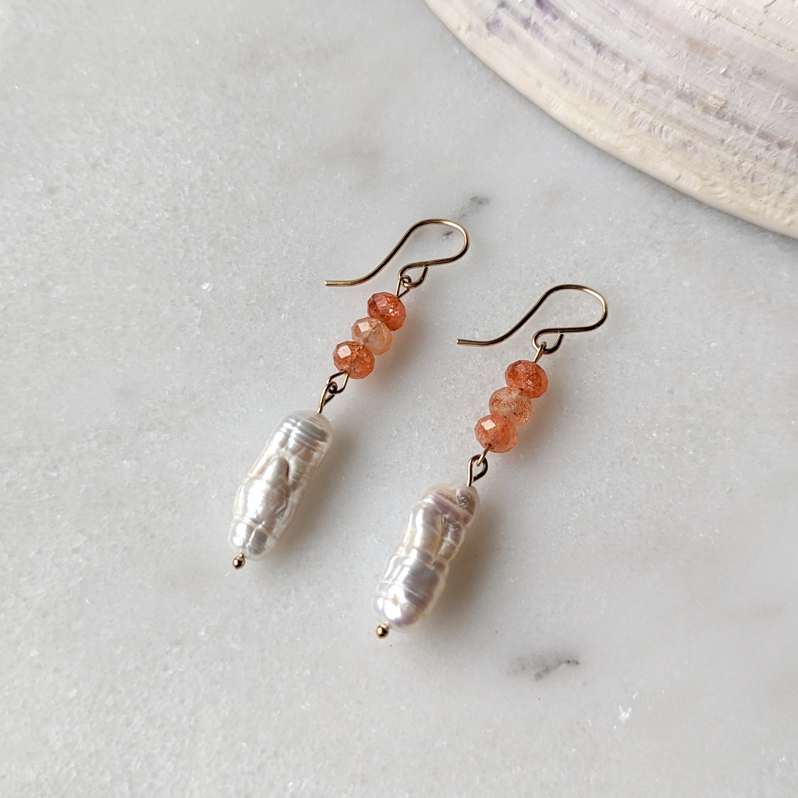 Sunstone & Baroque Freshwater Pearl Dangles