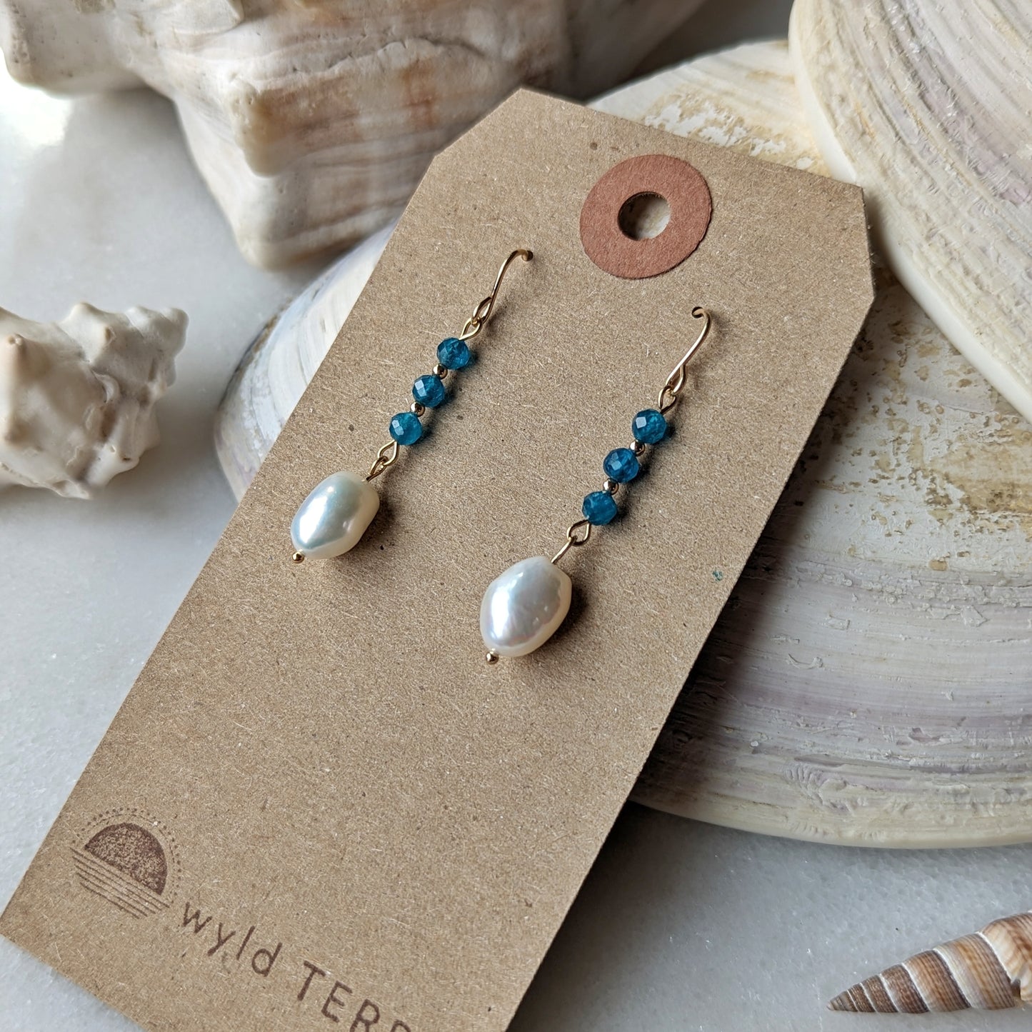 Blue Apatite & Freshwater Pearl Drop Dangles