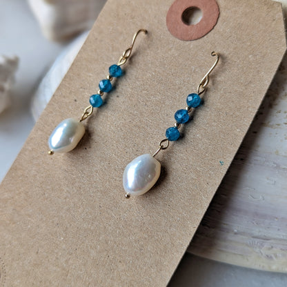 Blue Apatite & Freshwater Pearl Drop Dangles