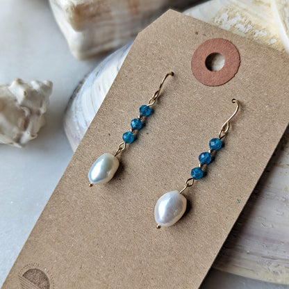 Blue Apatite & Freshwater Pearl Drop Dangles