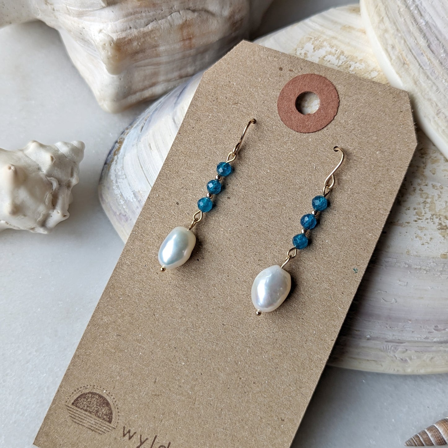 Blue Apatite & Freshwater Pearl Drop Dangles