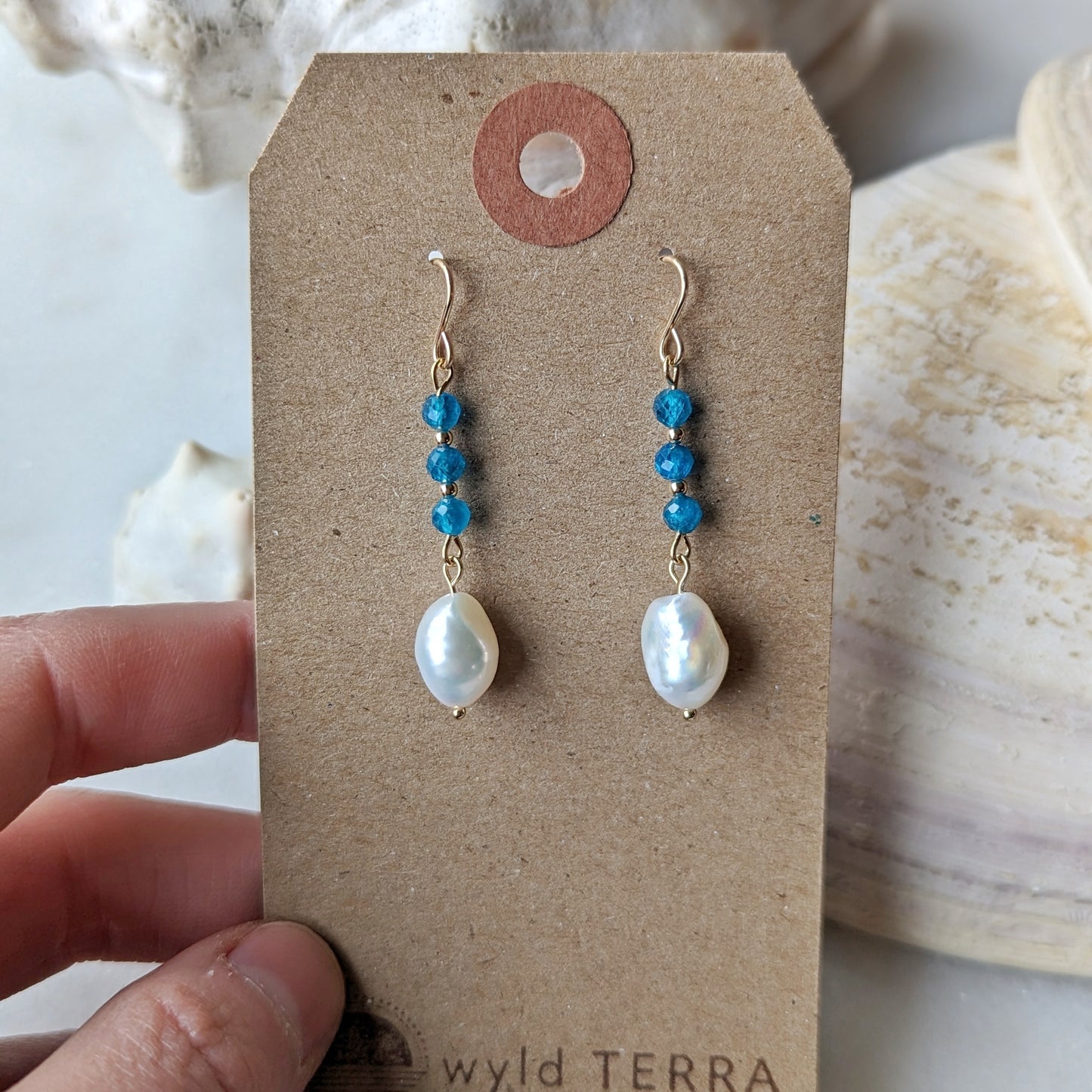 Blue Apatite & Freshwater Pearl Drop Dangles