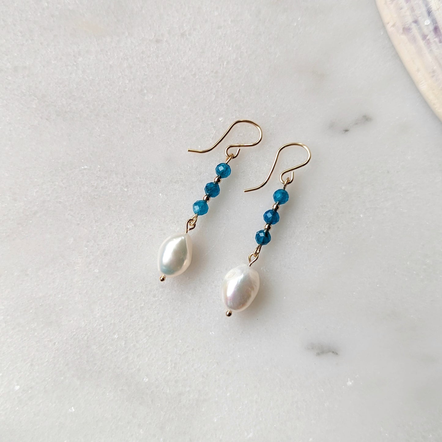 Blue Apatite & Freshwater Pearl Drop Dangles