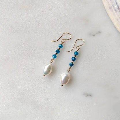 Blue Apatite & Freshwater Pearl Drop Dangles