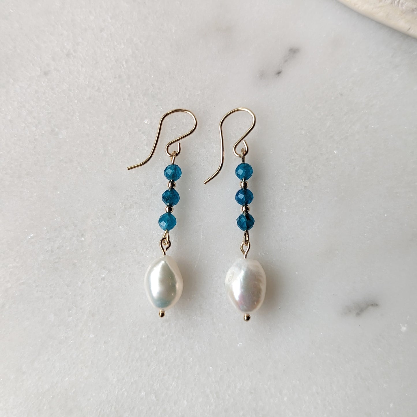 Blue Apatite & Freshwater Pearl Drop Dangles