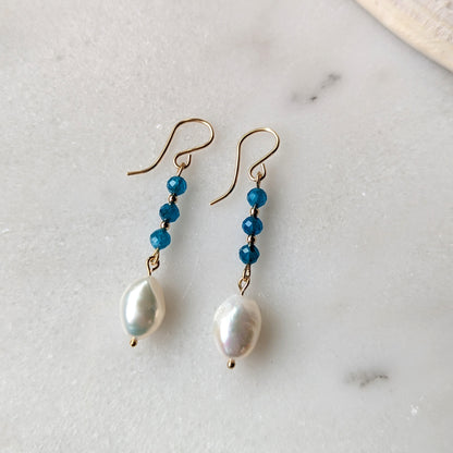 Blue Apatite & Freshwater Pearl Drop Dangles