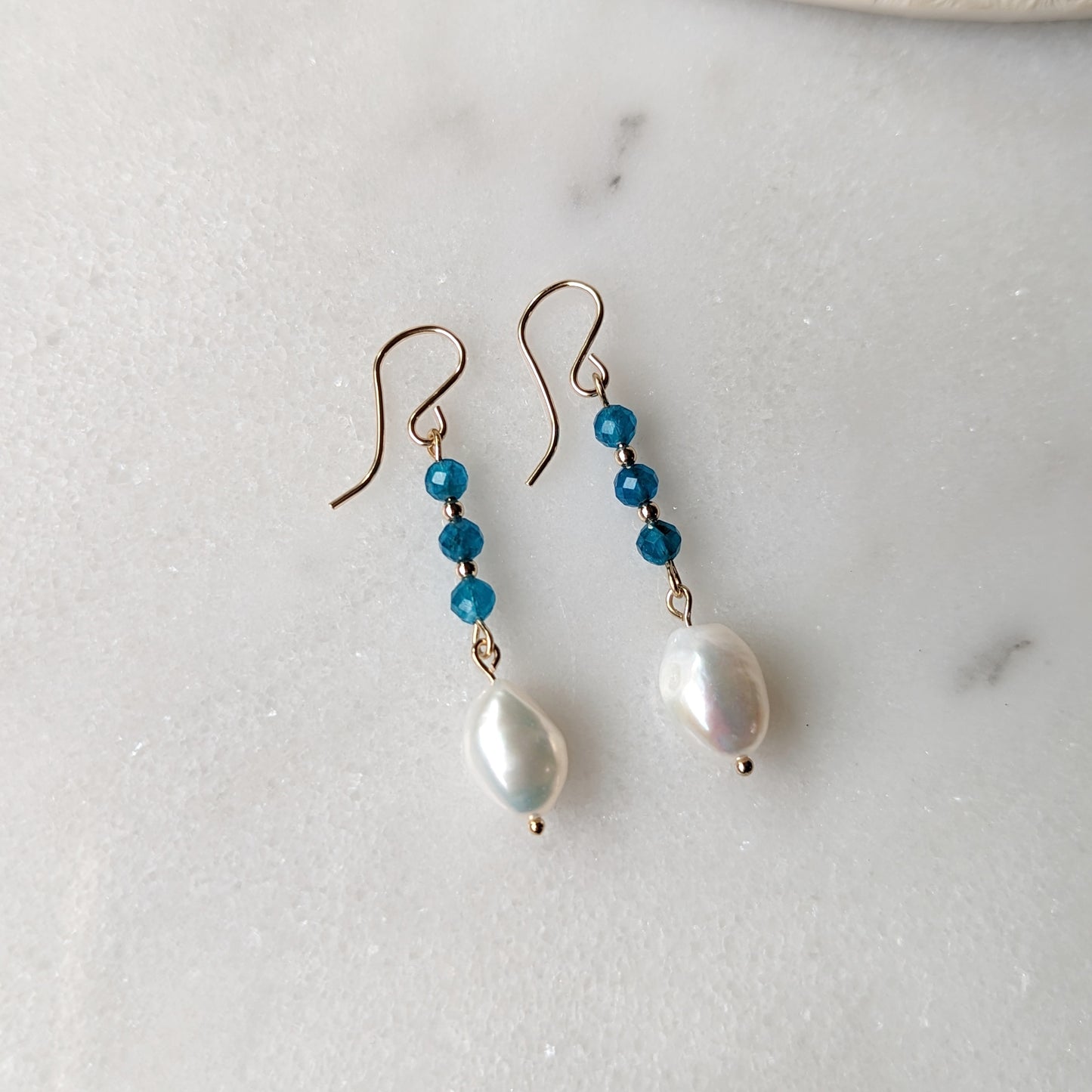 Blue Apatite & Freshwater Pearl Drop Dangles