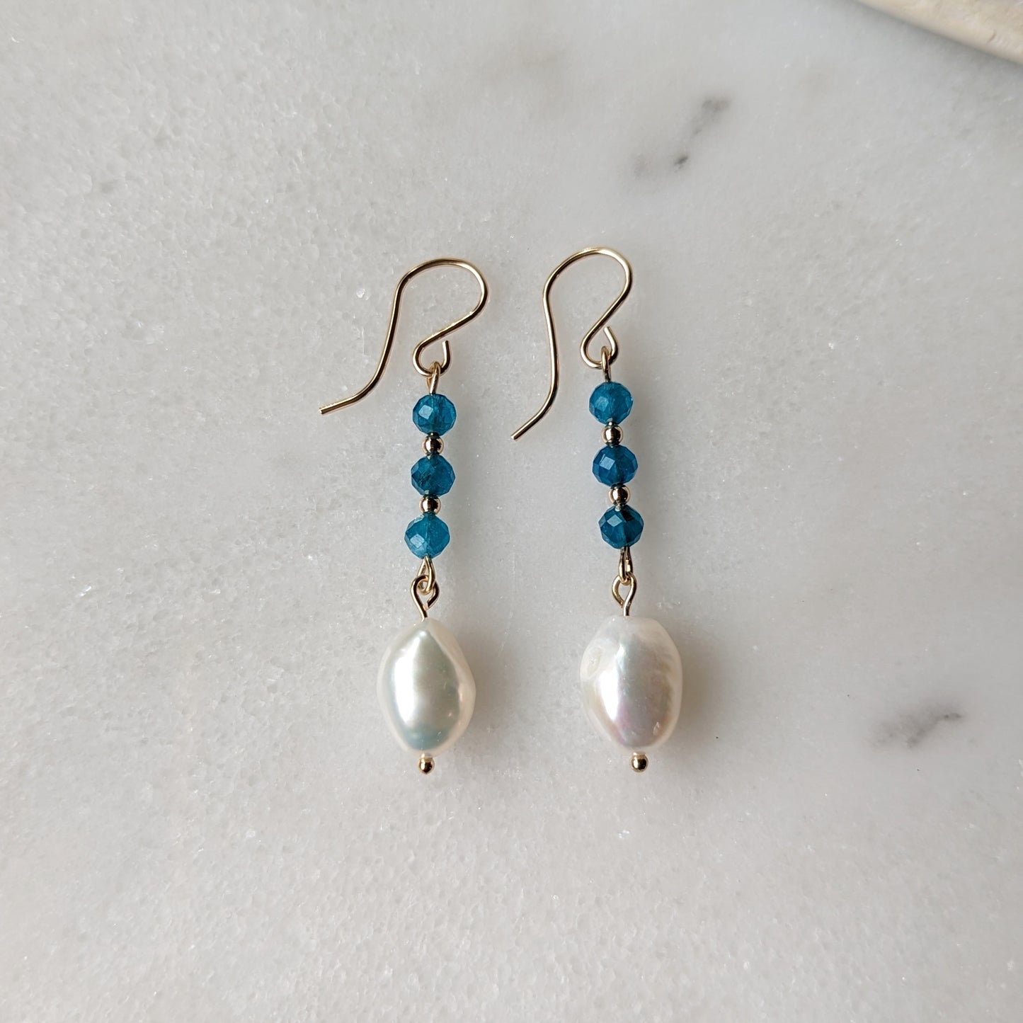 Blue Apatite & Freshwater Pearl Drop Dangles