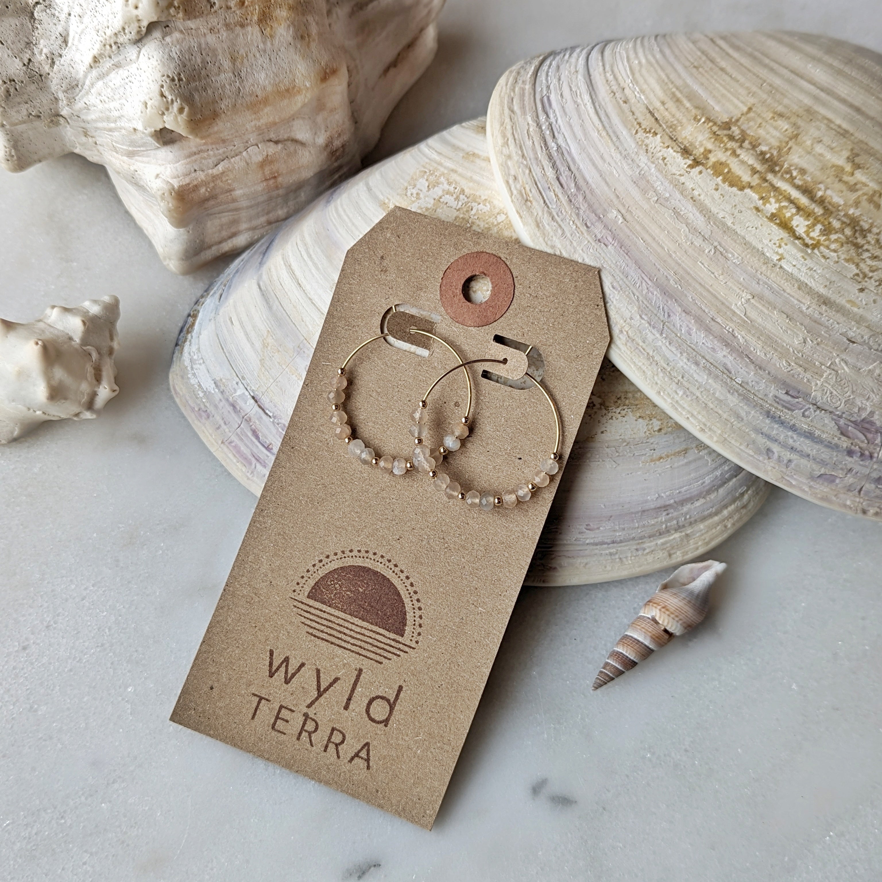 Silvery Peach Moonstone Hoops