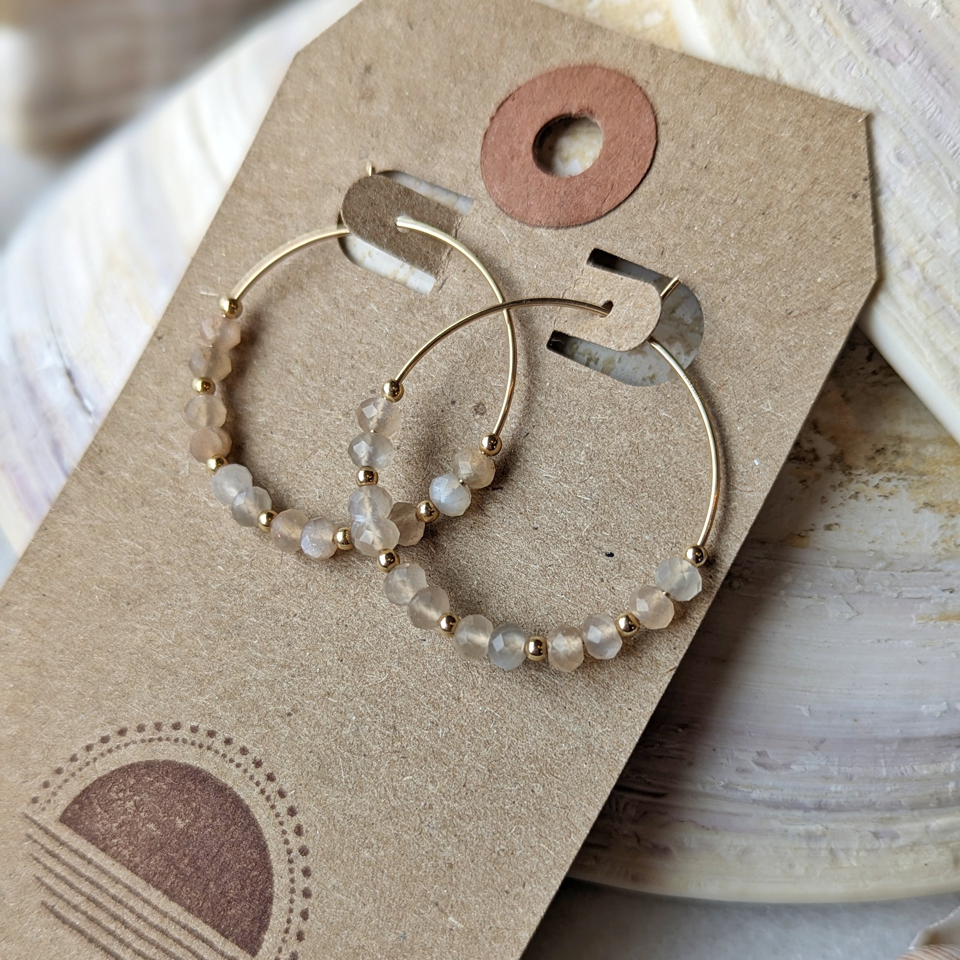 Silvery Peach Moonstone Hoops