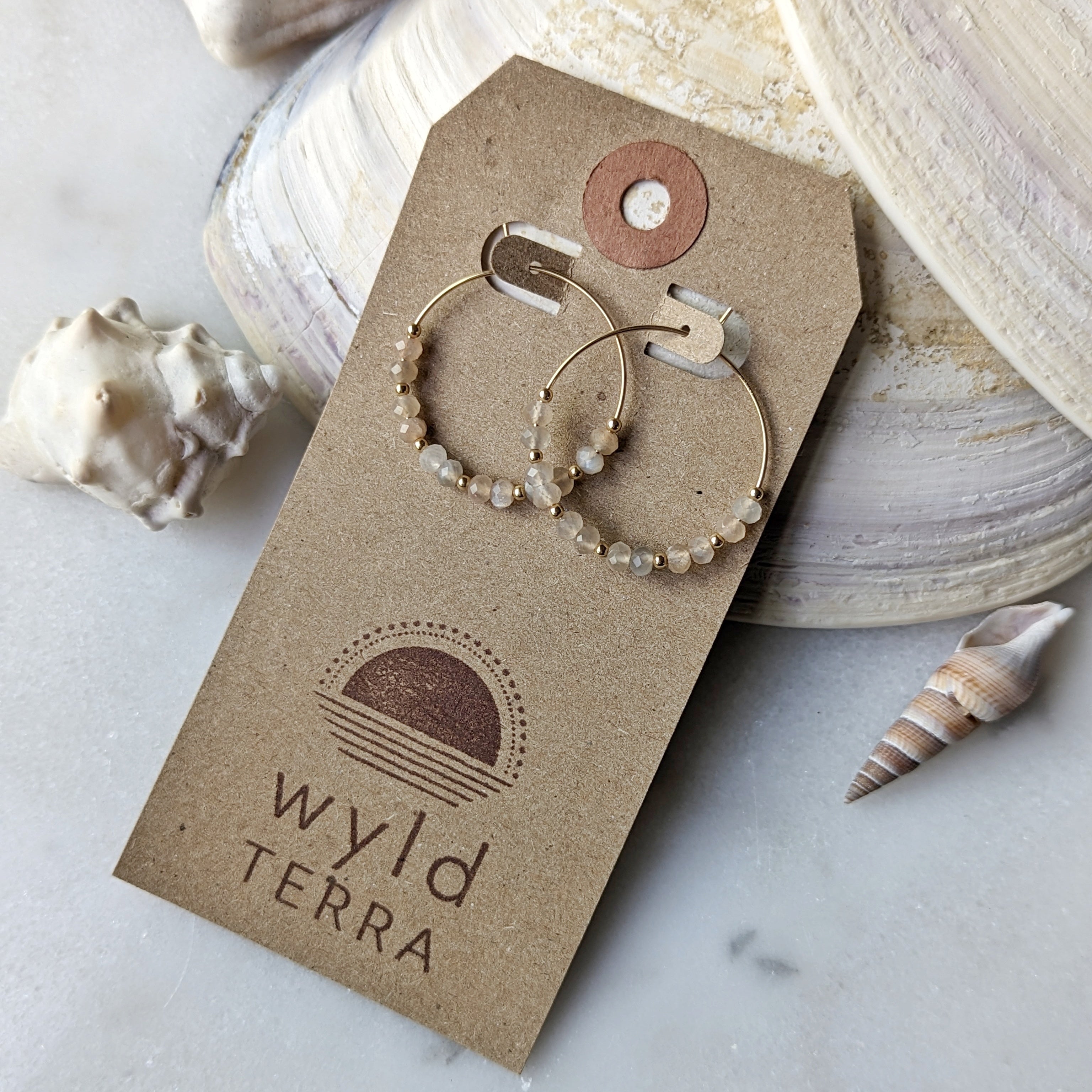 Silvery Peach Moonstone Hoops