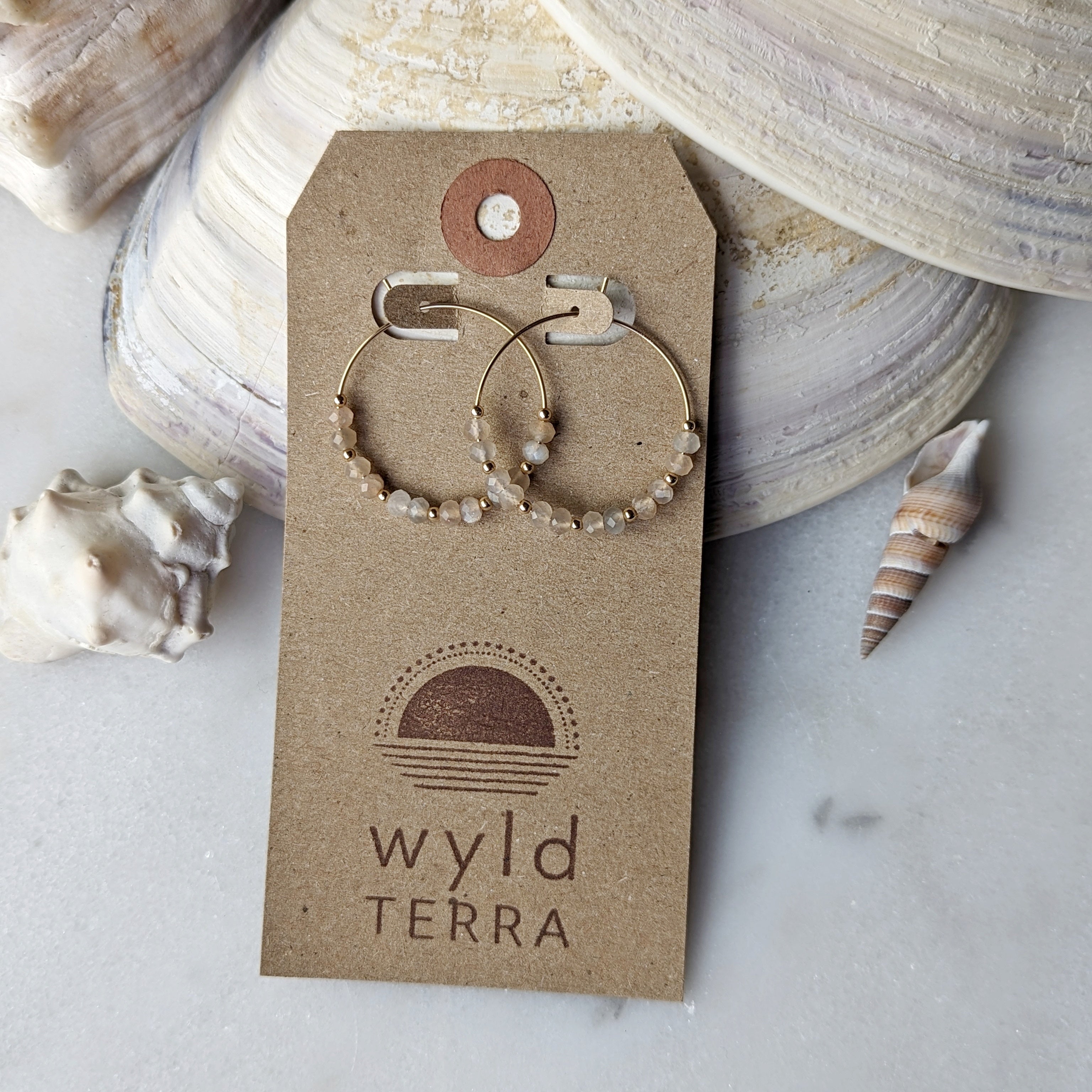 Silvery Peach Moonstone Hoops
