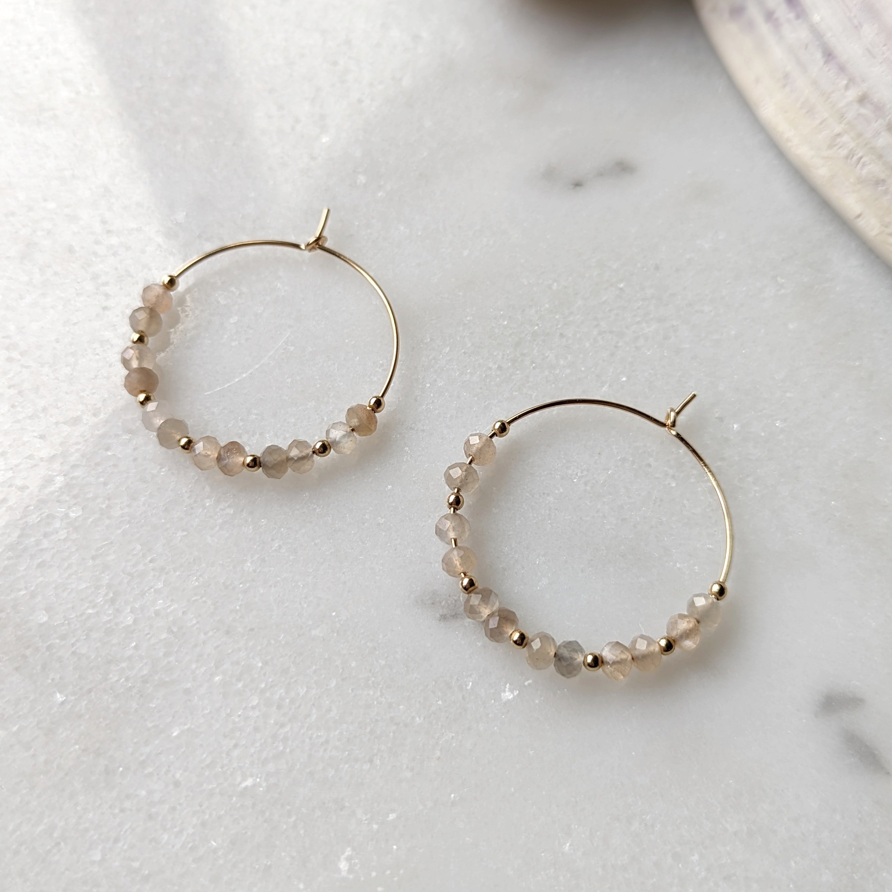 Silvery Peach Moonstone Hoops