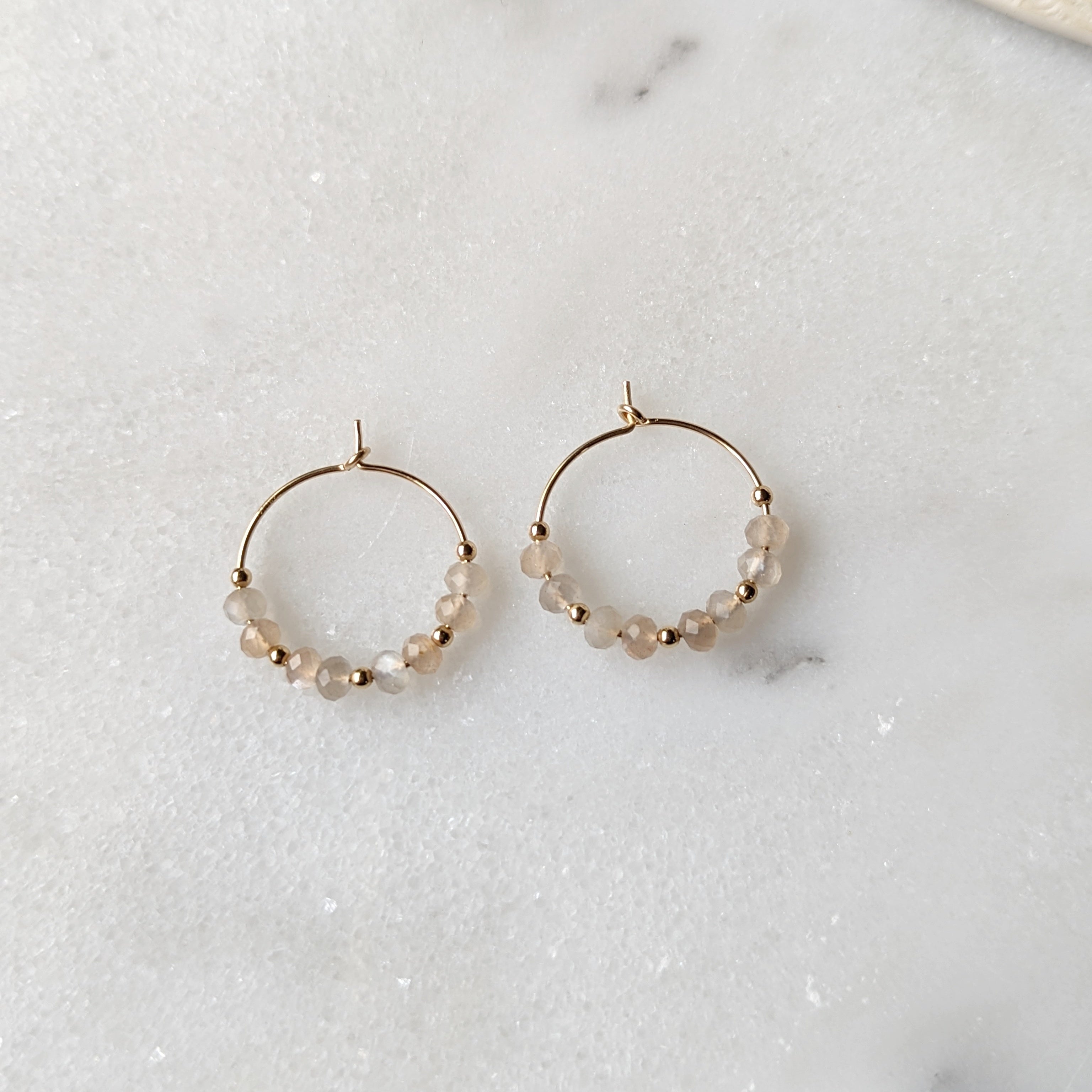 Silvery Peach Moonstone Mini Hoops