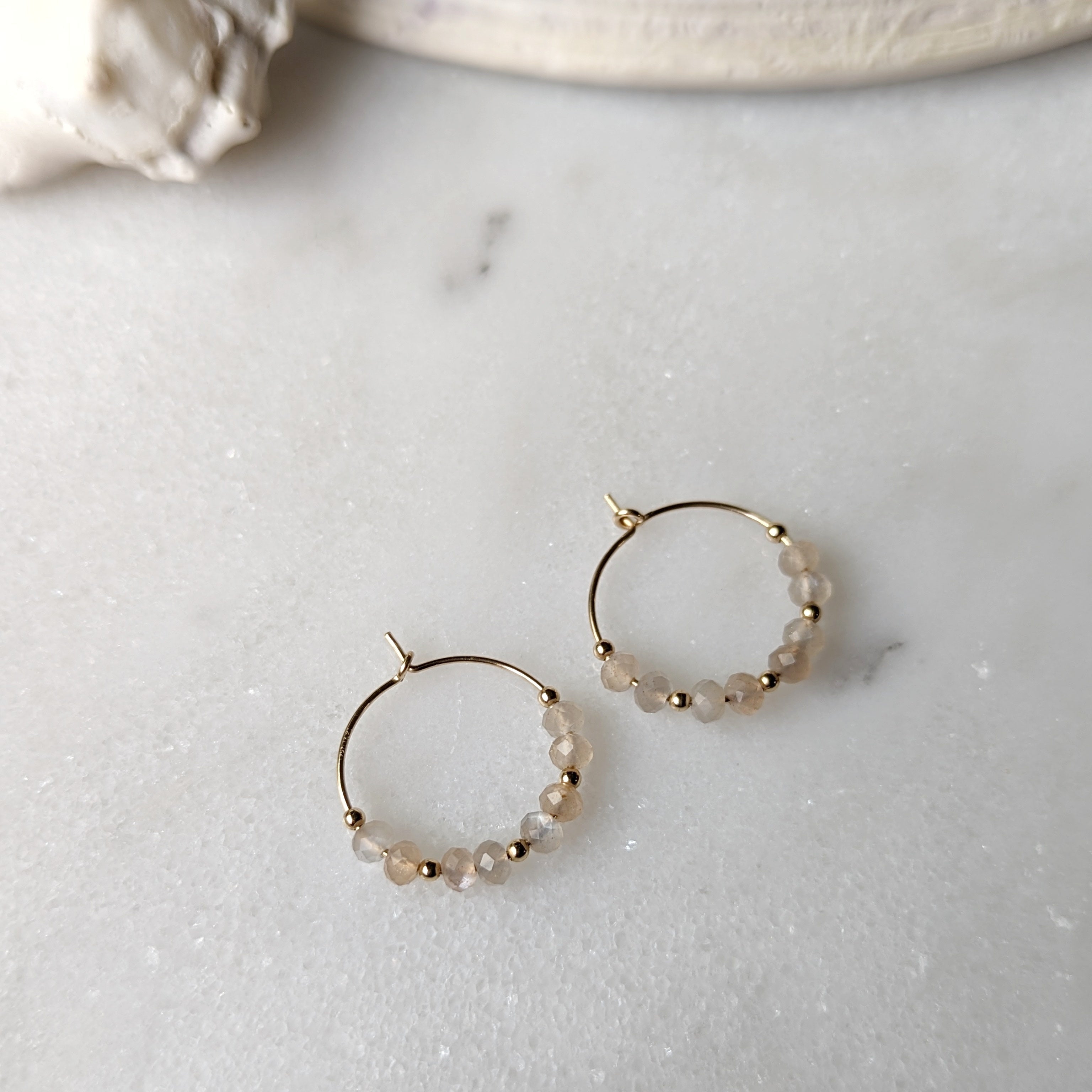 Silvery Peach Moonstone Mini Hoops