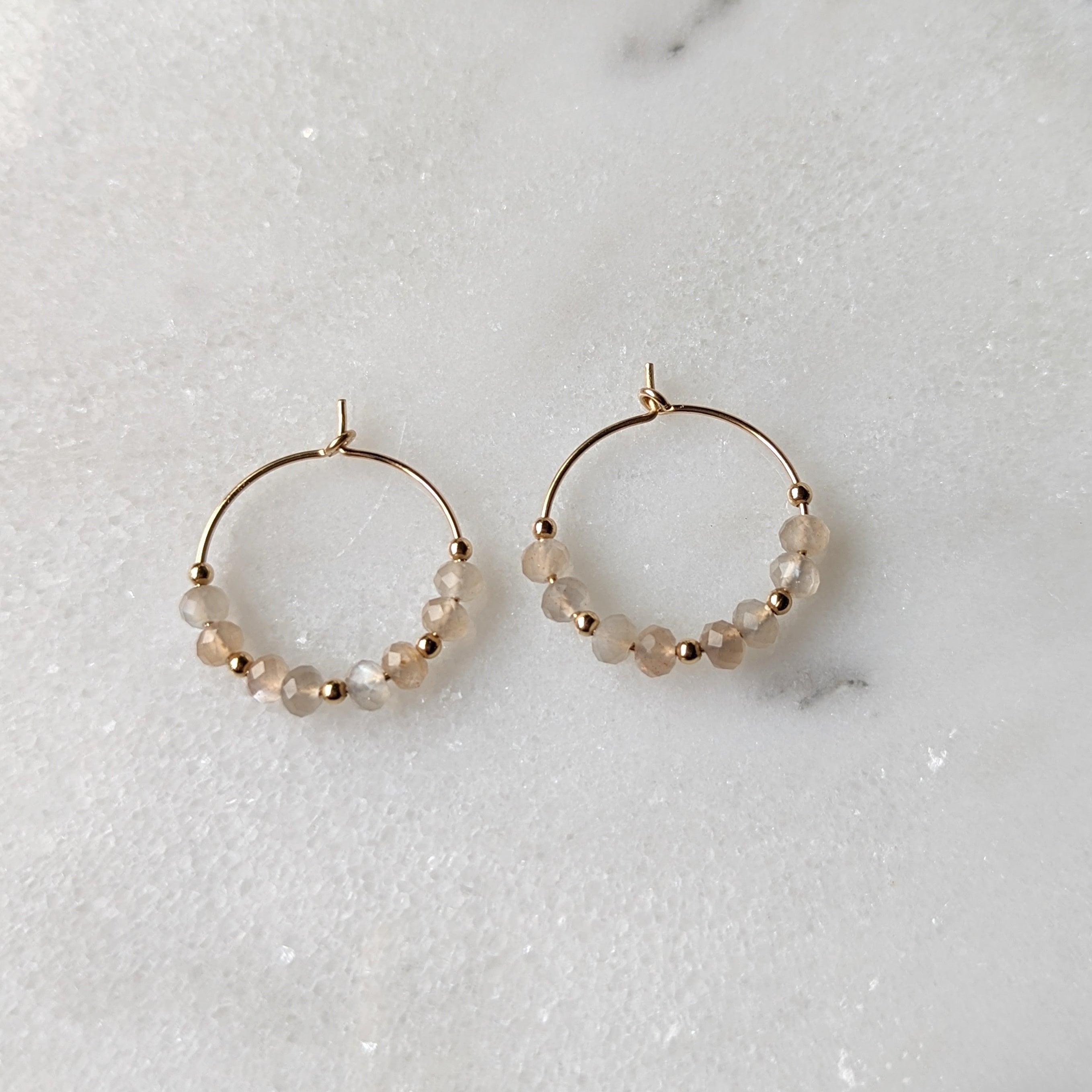 Silvery Peach Moonstone Mini Hoops