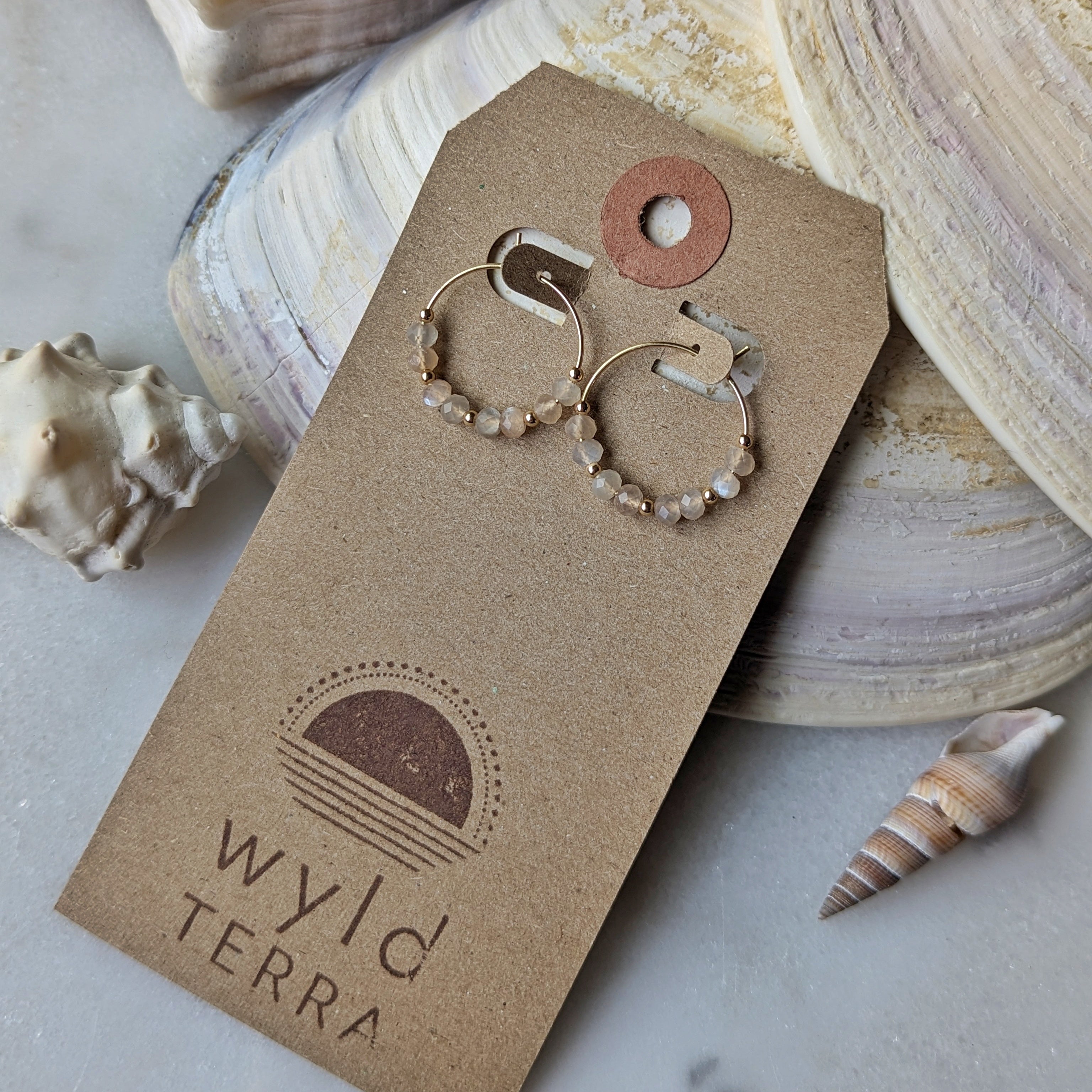 Silvery Peach Moonstone Mini Hoops
