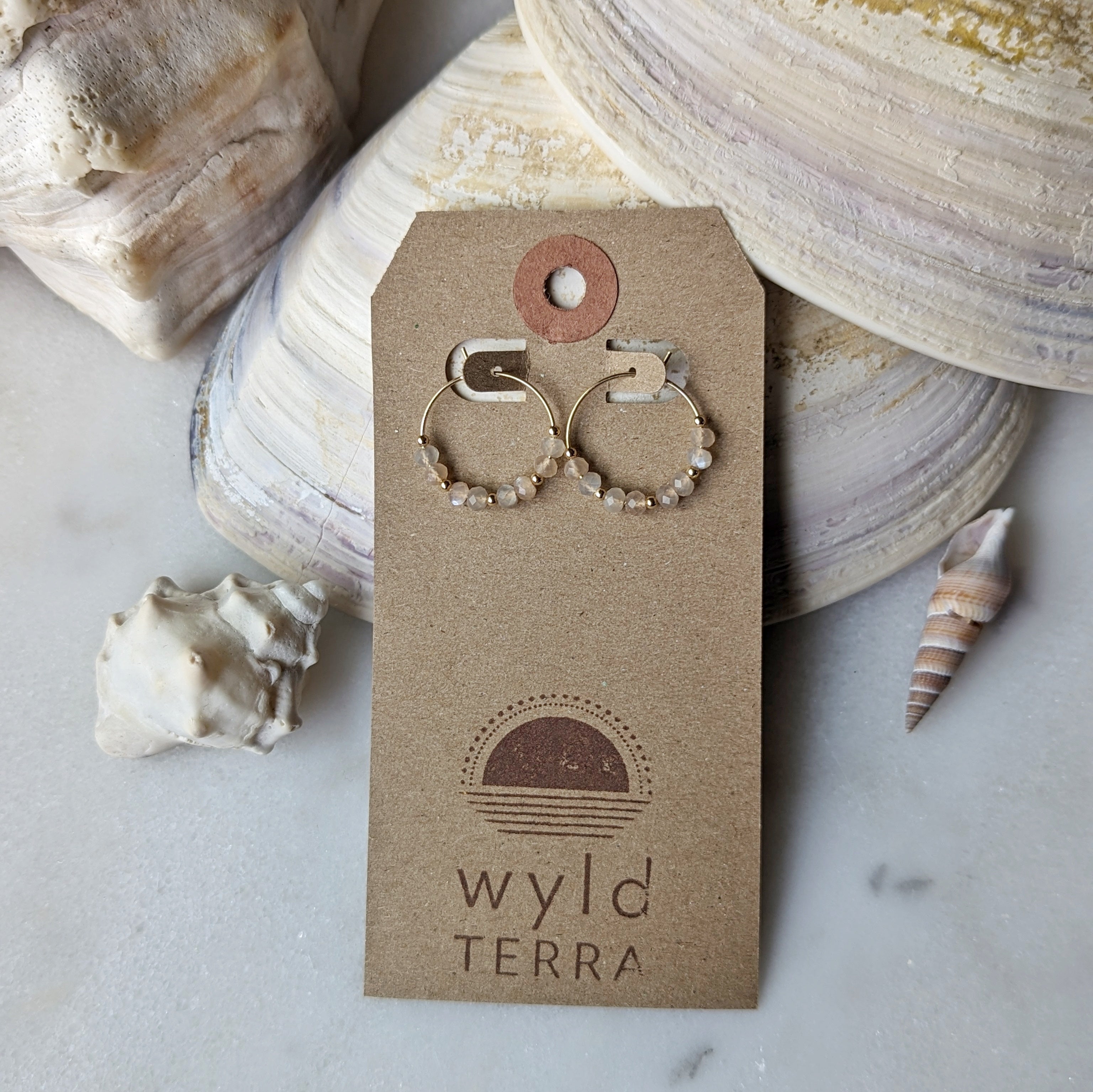 Silvery Peach Moonstone Mini Hoops