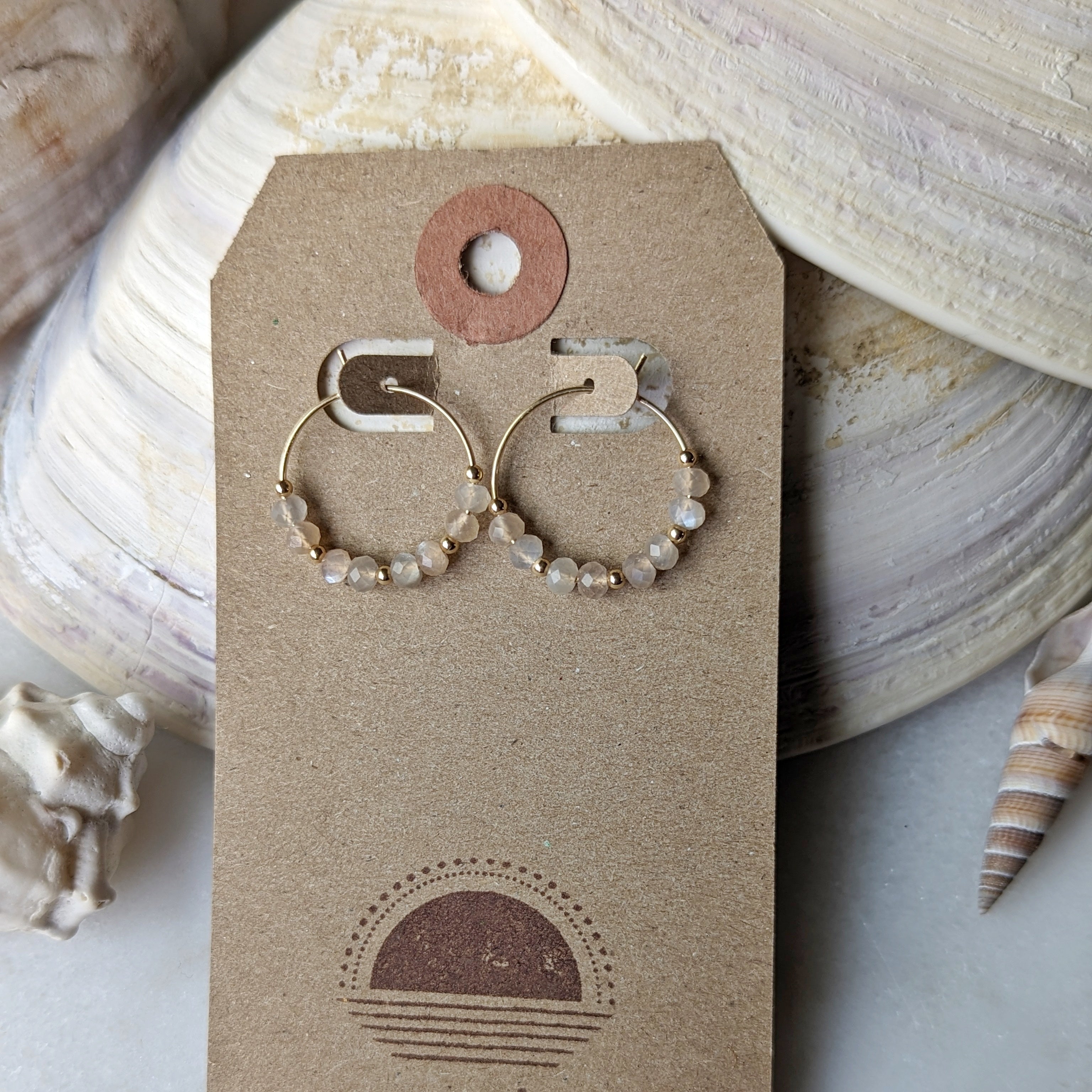 Silvery Peach Moonstone Mini Hoops