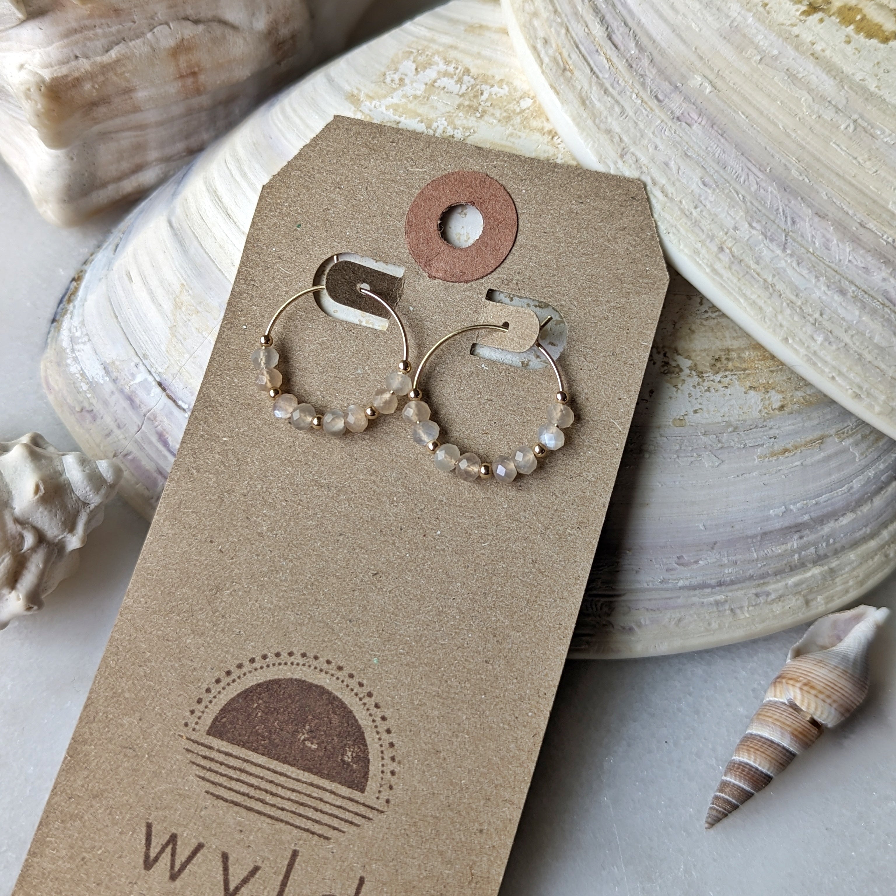 Silvery Peach Moonstone Mini Hoops