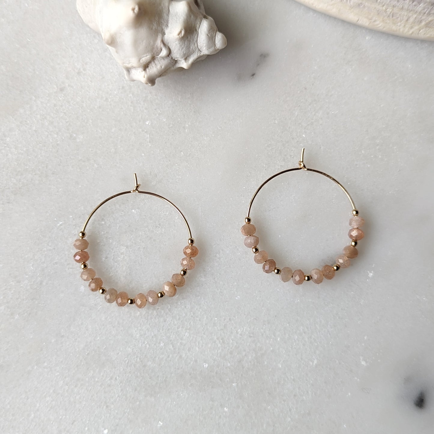 Peach Moonstone Hoops