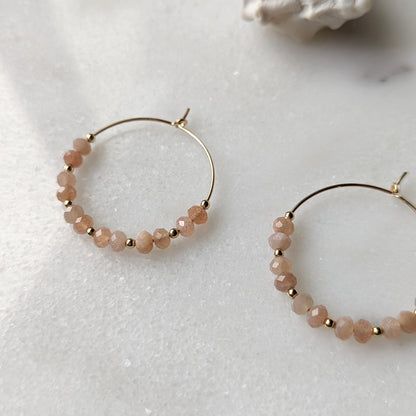 Peach Moonstone Hoops