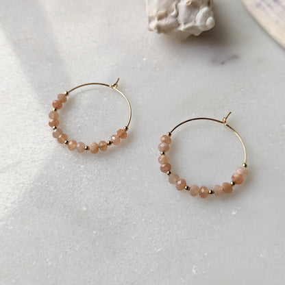 Peach Moonstone Hoops