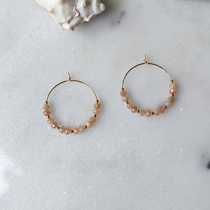 Peach Moonstone Hoops