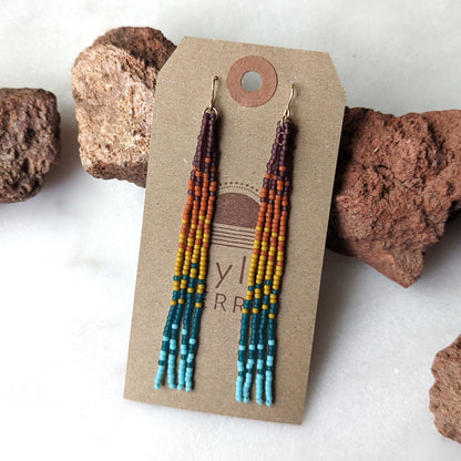 Sunset Rainbow Beaded Fringe Earrings