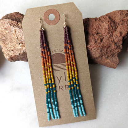 Sunset Rainbow Beaded Fringe Earrings