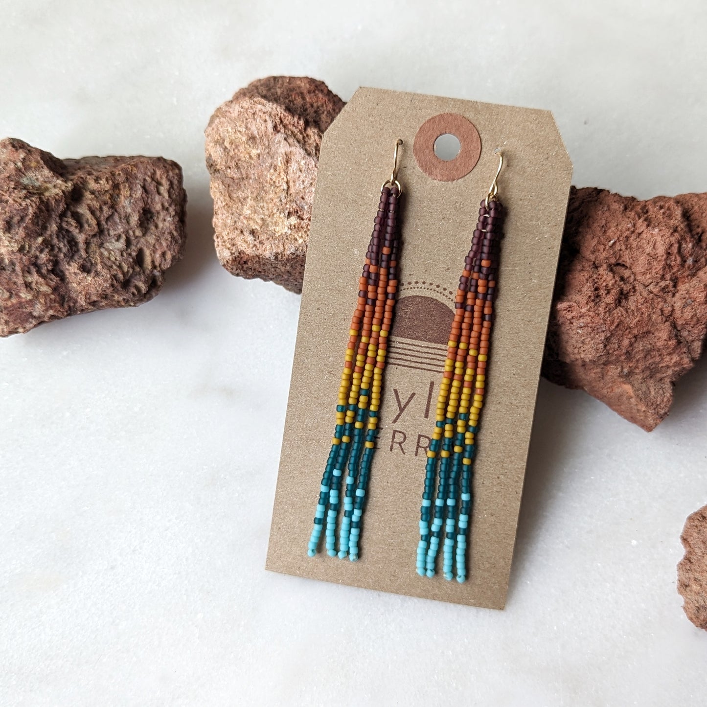 Sunset Rainbow Beaded Fringe Earrings