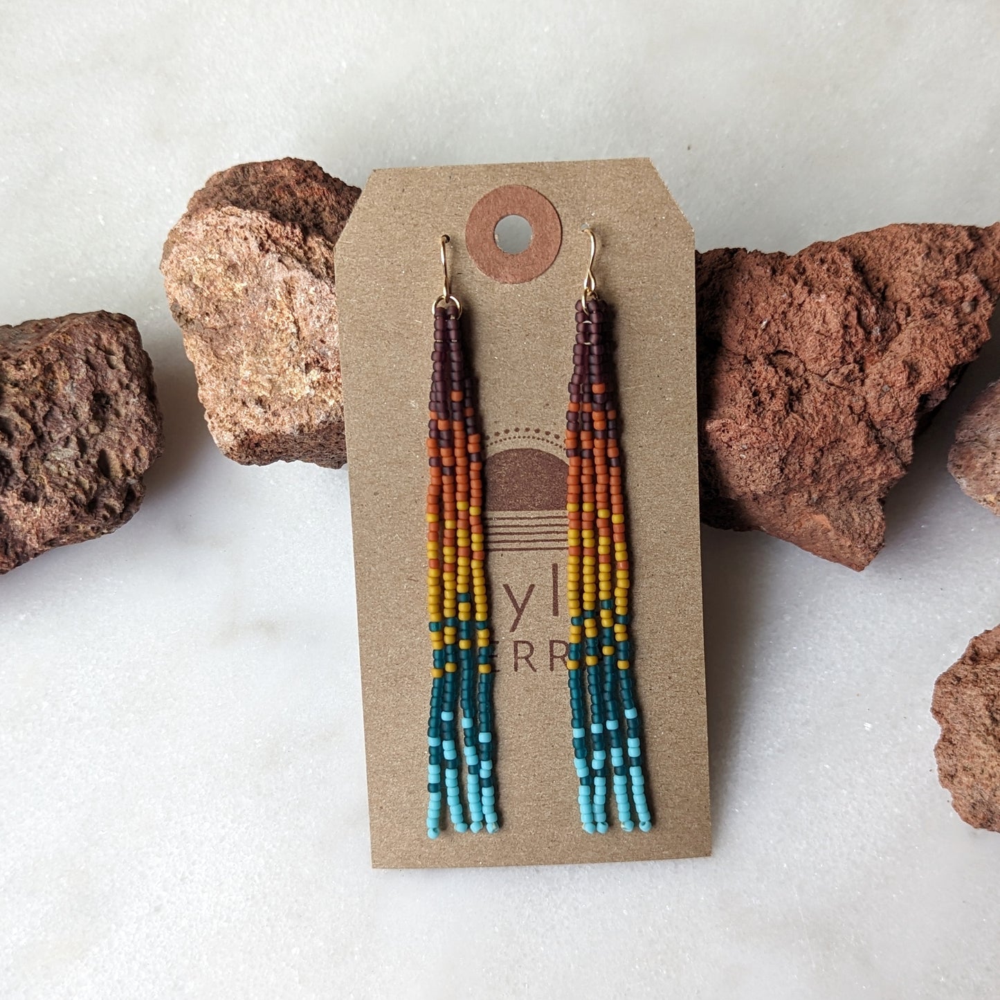 Sunset Rainbow Beaded Fringe Earrings