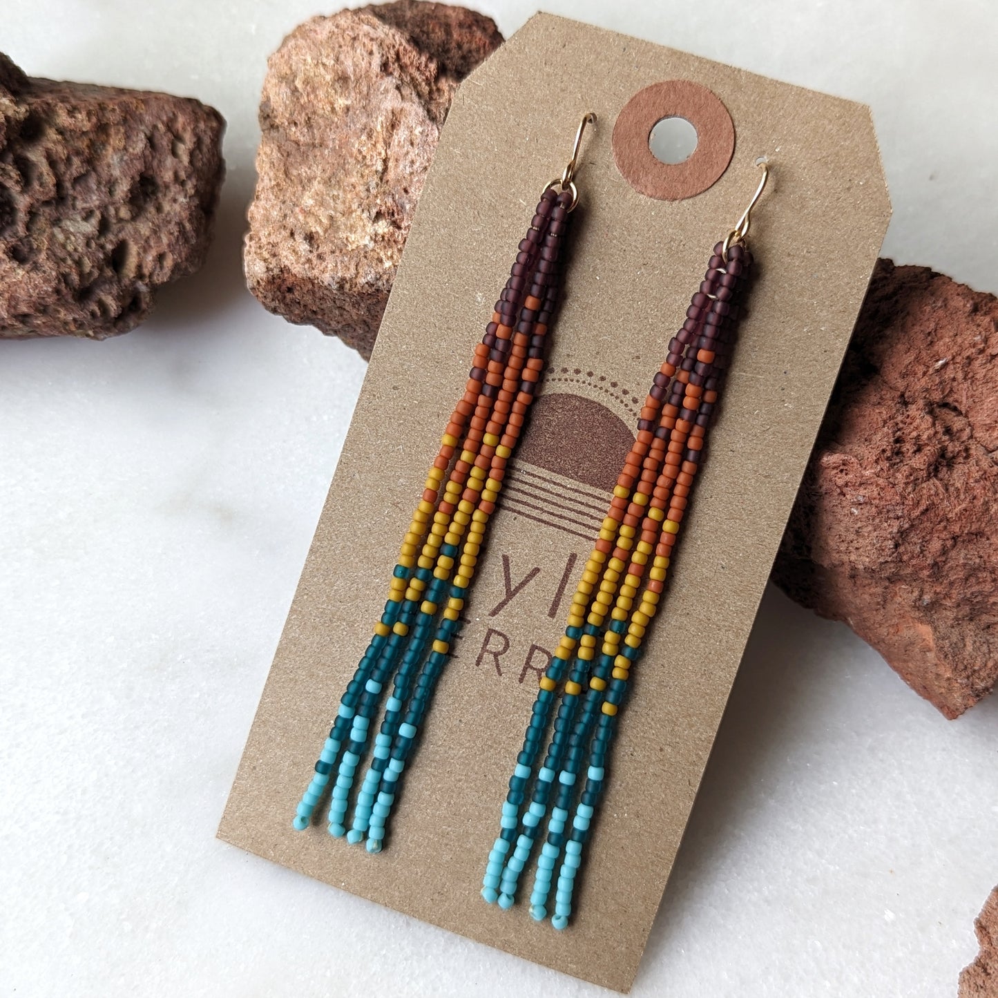 Sunset Rainbow Beaded Fringe Earrings