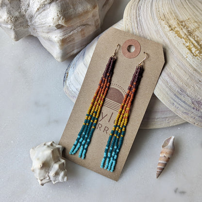 Sunset Rainbow Beaded Fringe Earrings