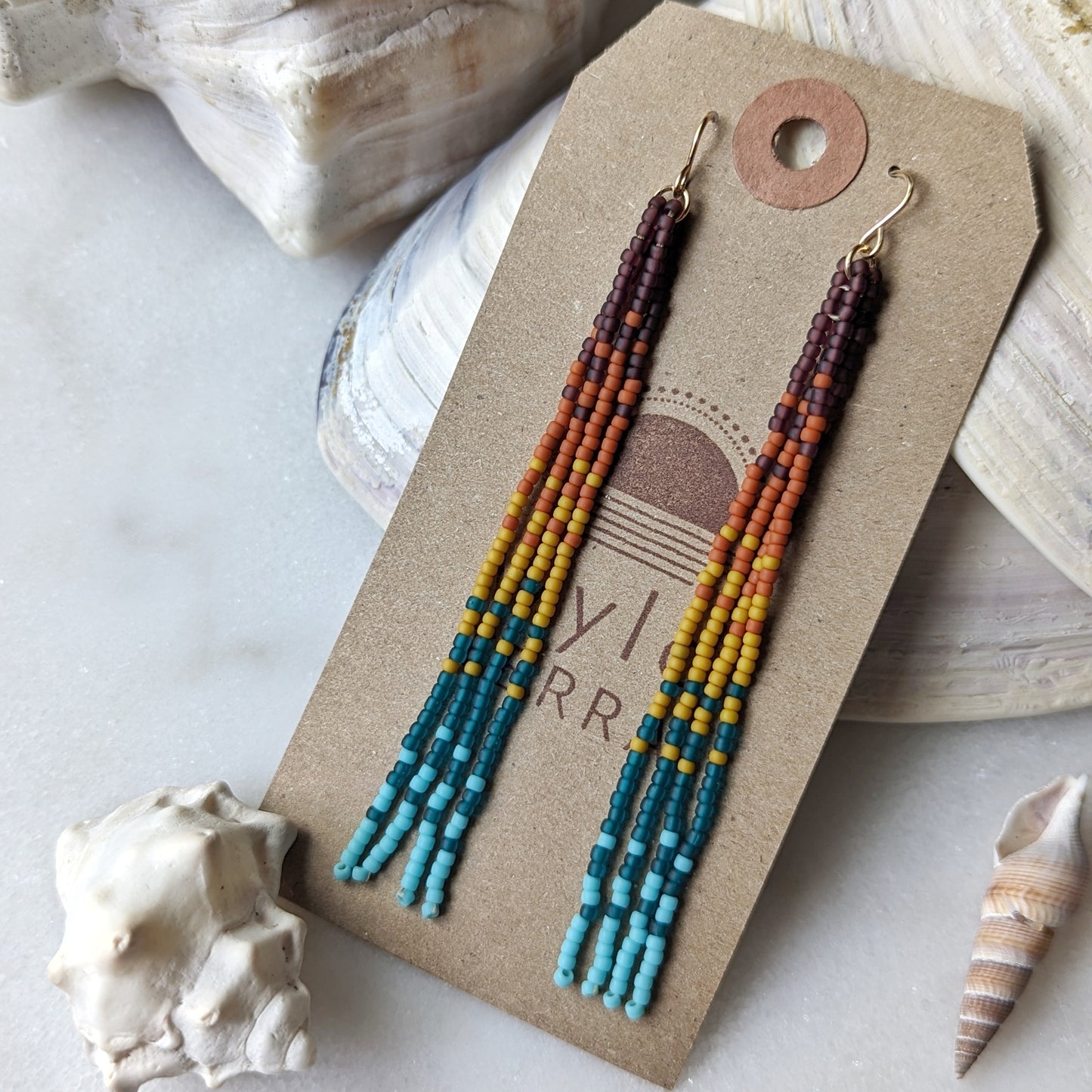 Sunset Rainbow Beaded Fringe Earrings