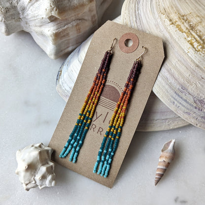 Sunset Rainbow Beaded Fringe Earrings